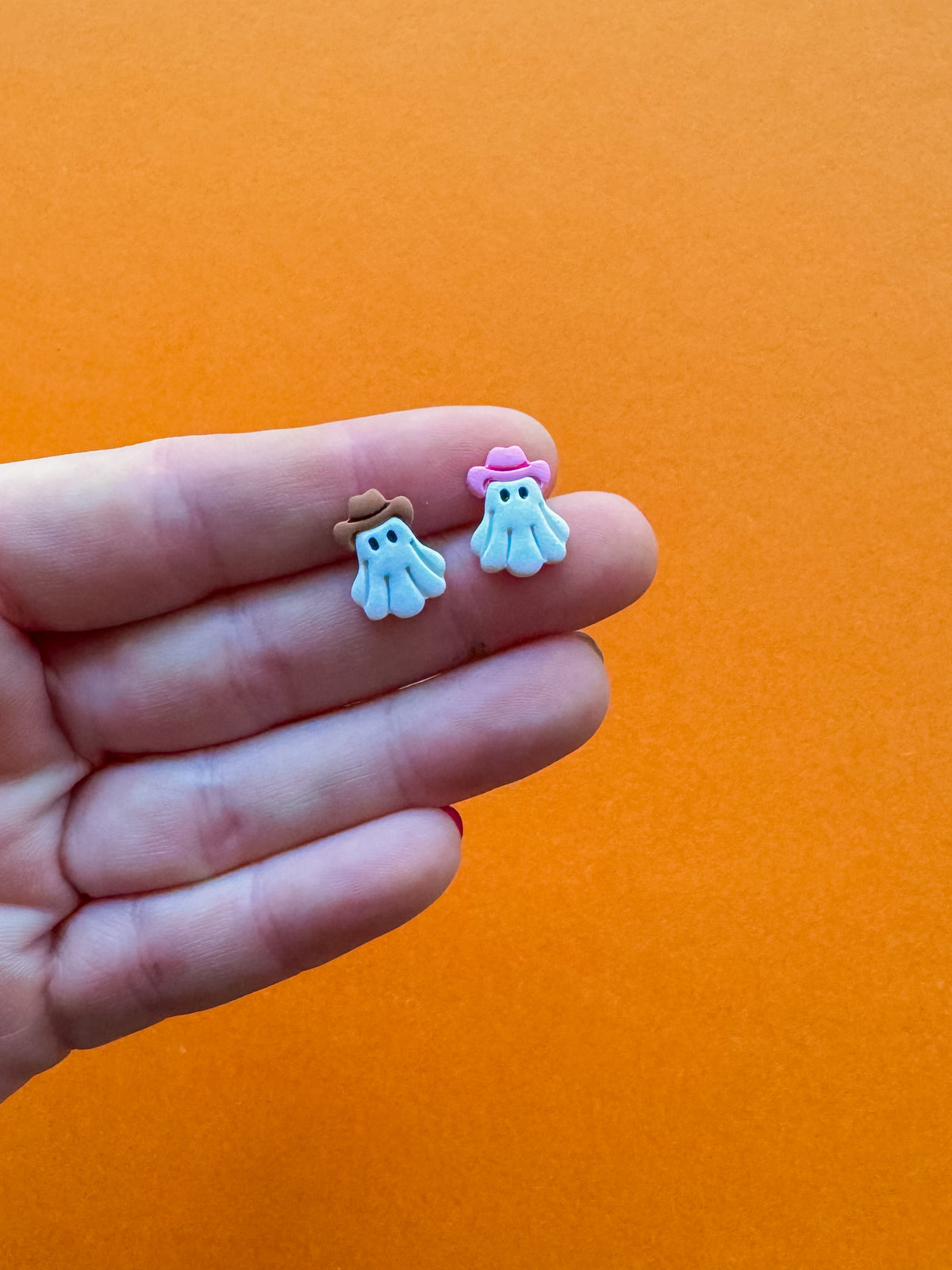 Cowboy Ghost Stud Earrings | Clay Halloween Earrings