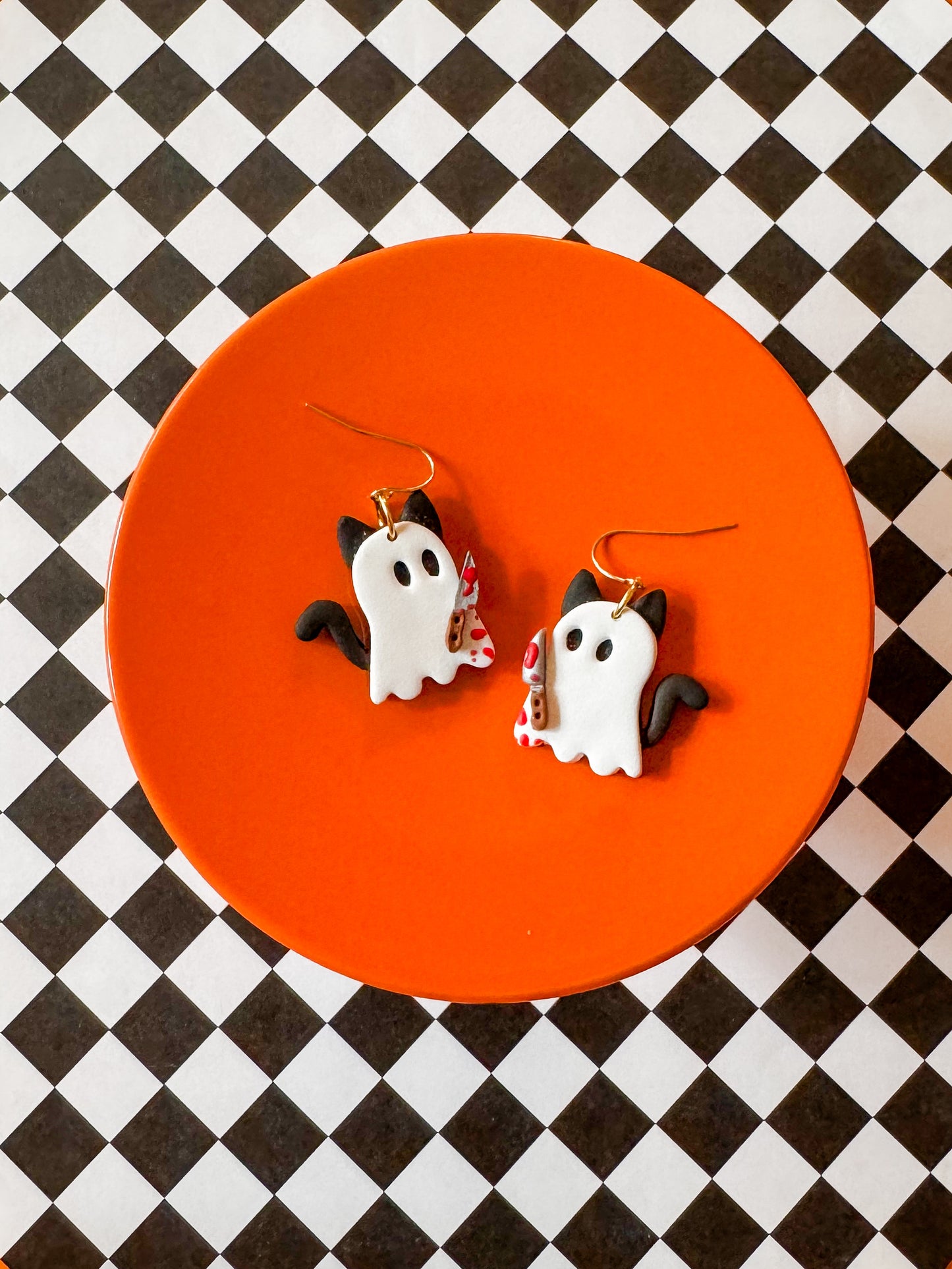 Carrie Cat Ghost | Clay Earrings