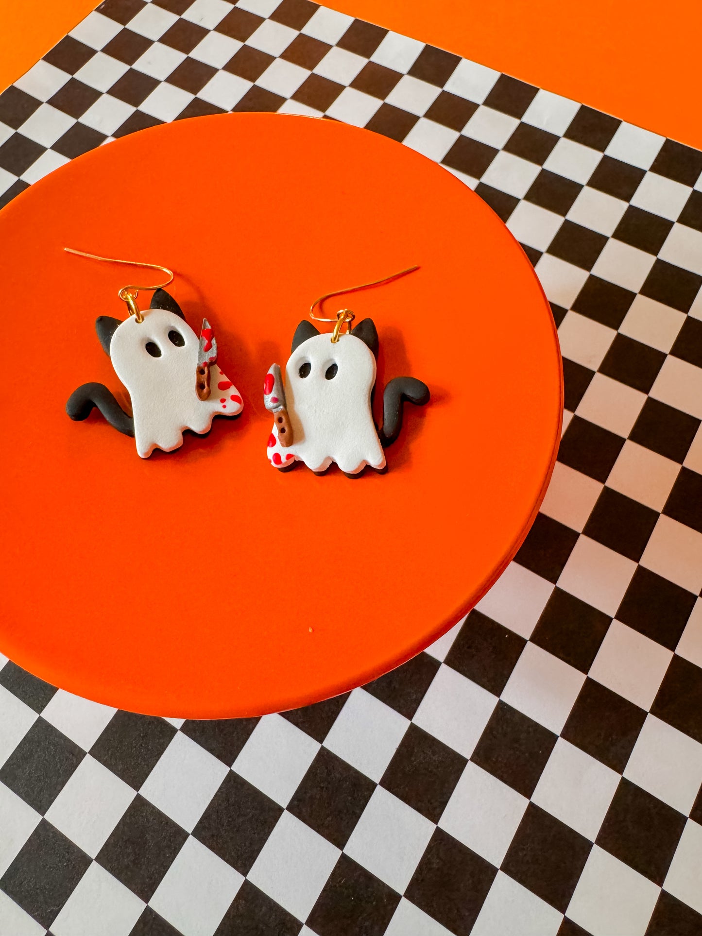 Carrie Cat Ghost | Clay Earrings