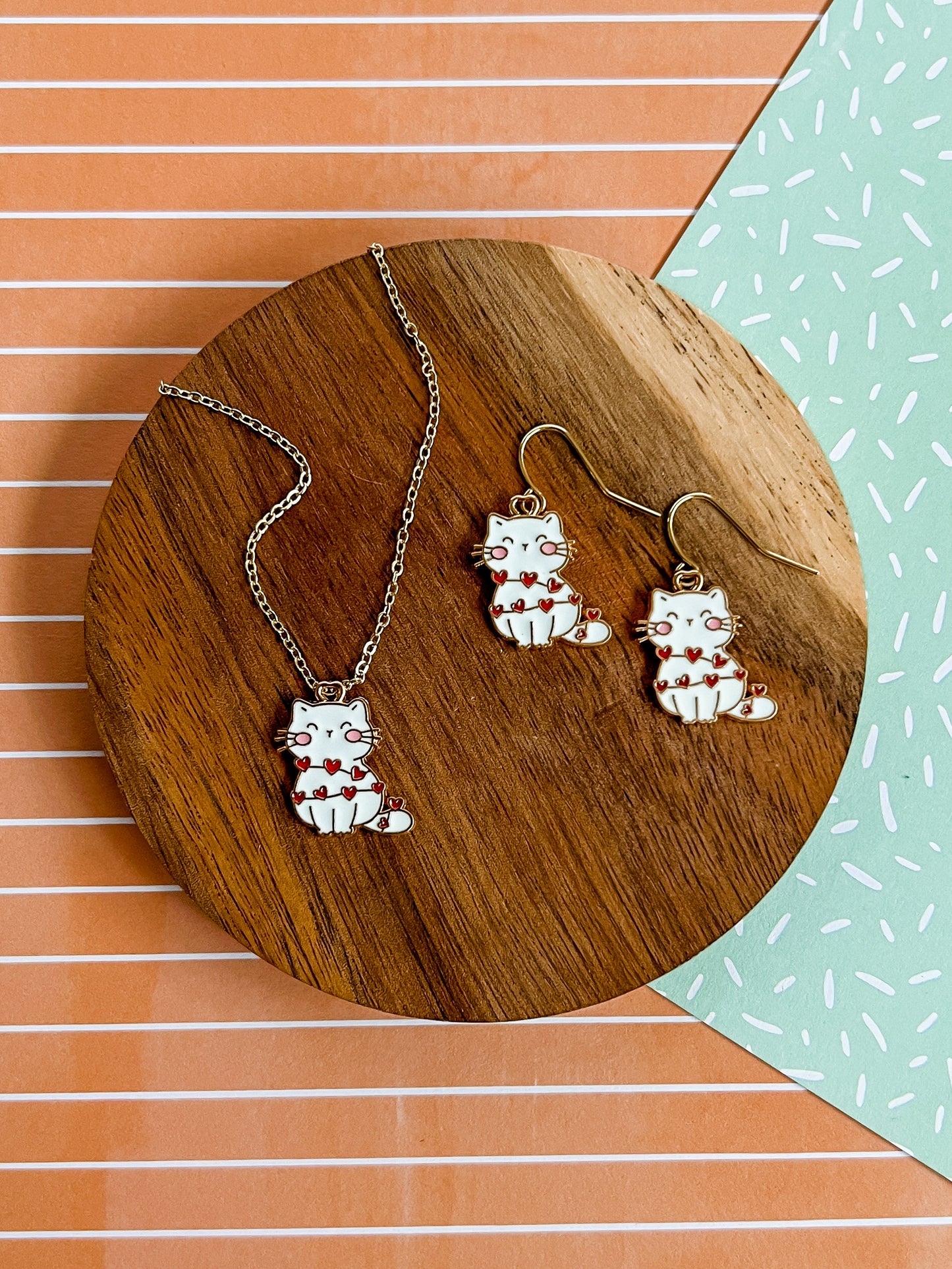 Rose The Cat | Enamel Necklace and Earrings