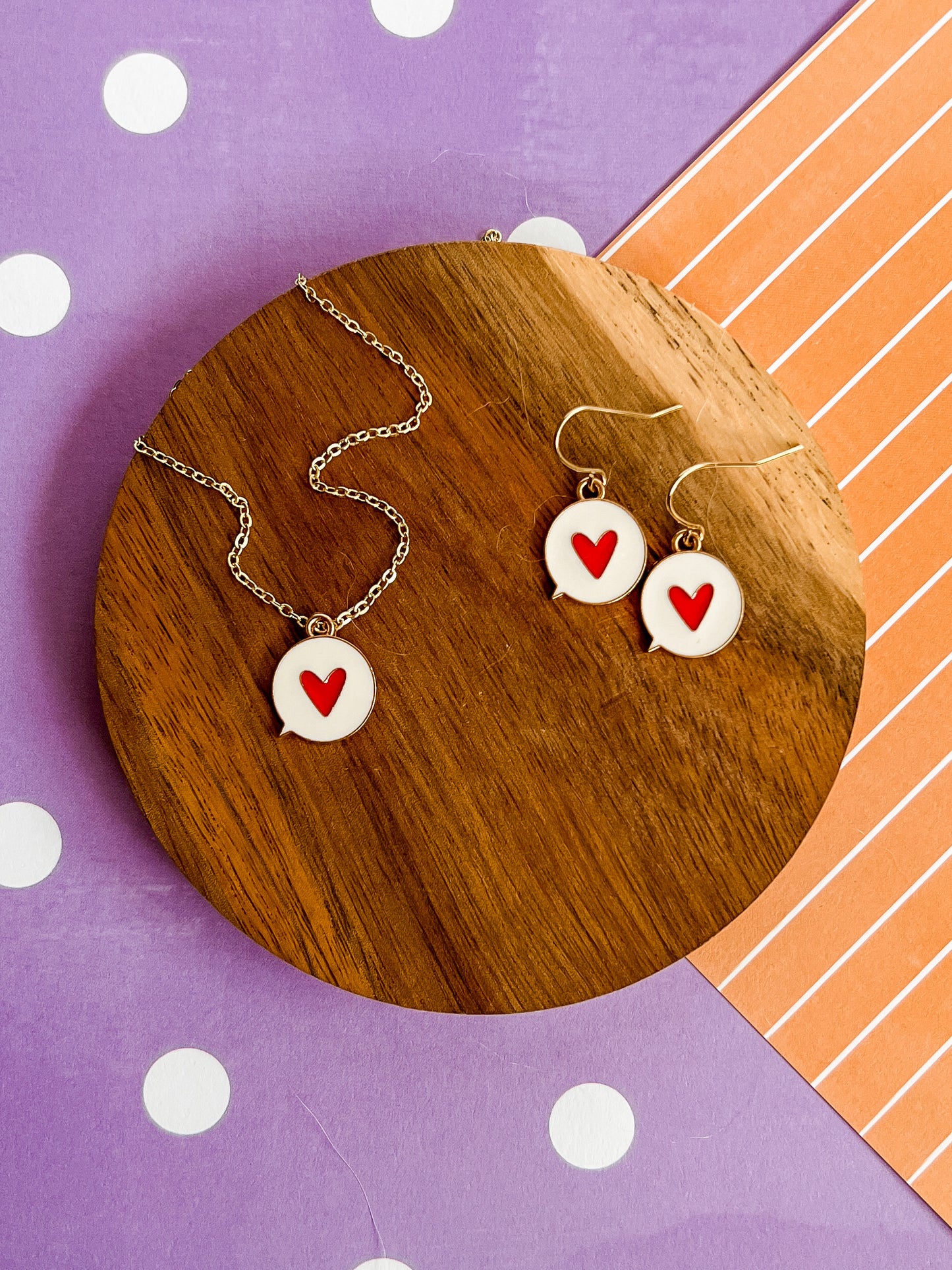 Text Heart Necklace and Earrings