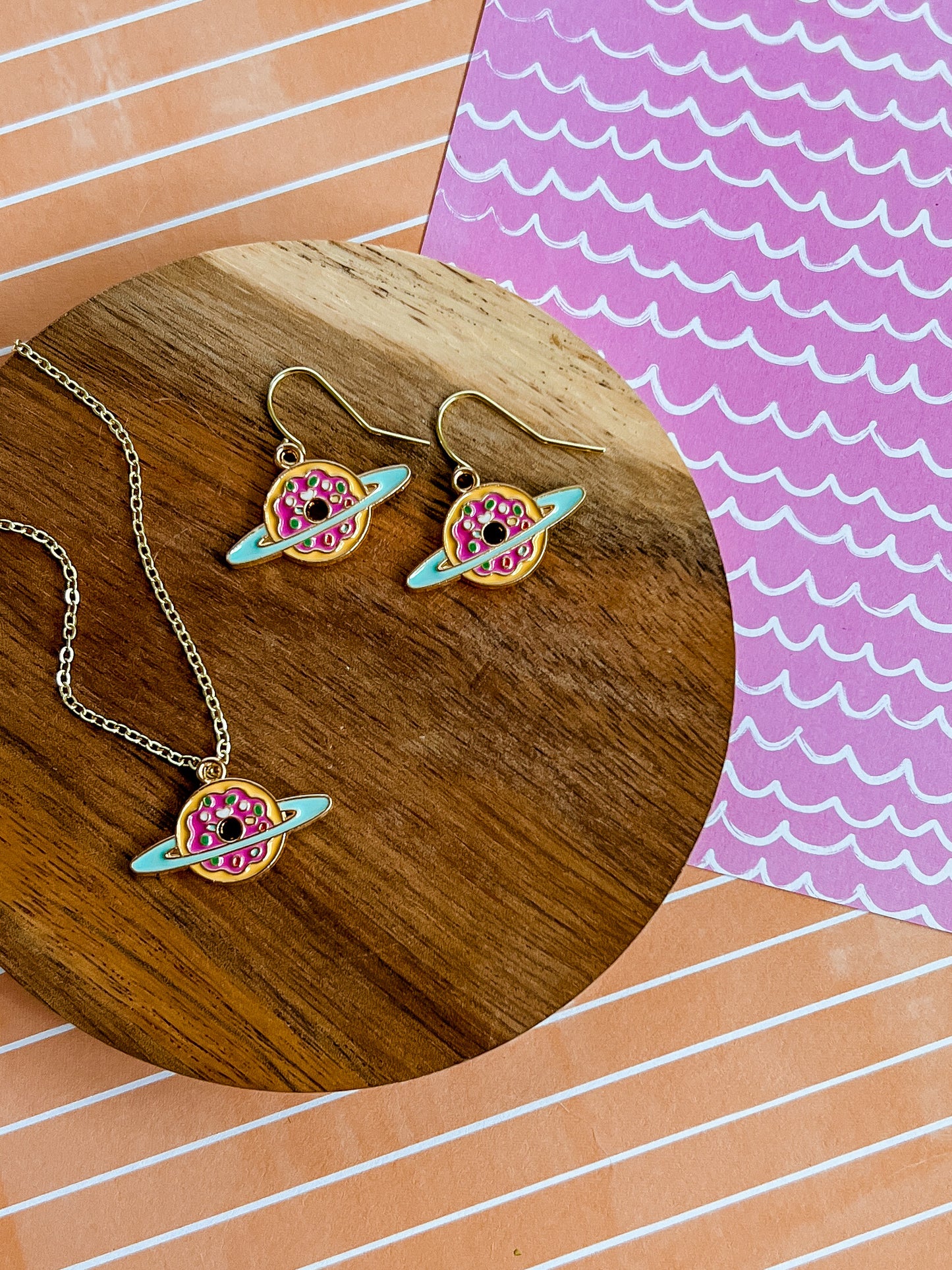 Donut Planet Necklace and Earrings