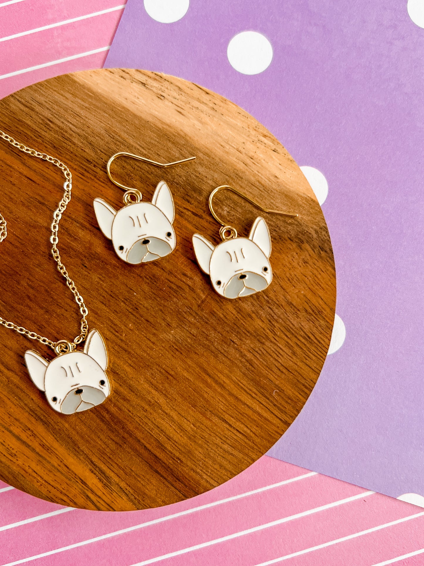 Beatrice the Bulldog Necklace and Earrings