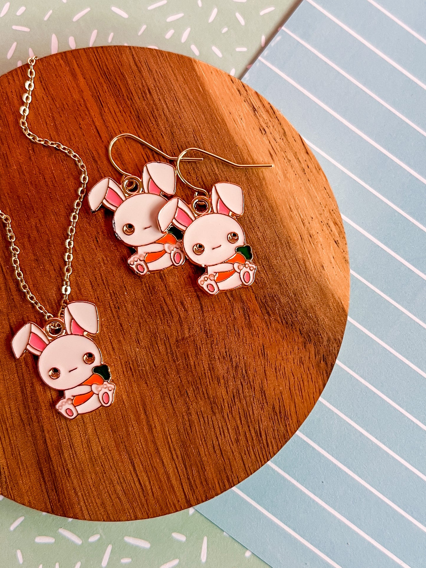 Cotton the Bunny Necklace and Earrings