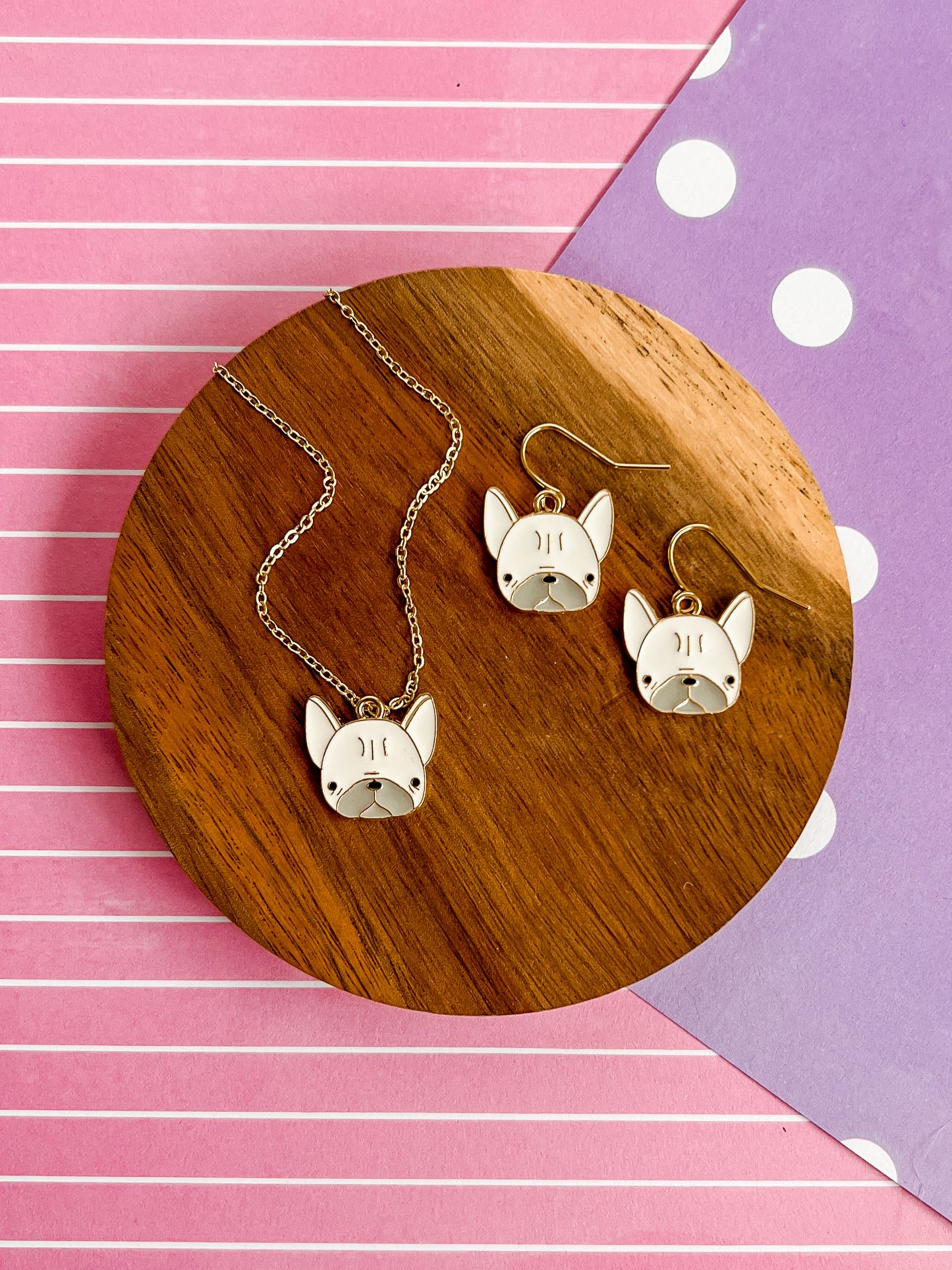 Beatrice the Bulldog Necklace and Earrings