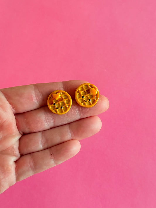 Waffle Stud Earrings | Clay Earrings