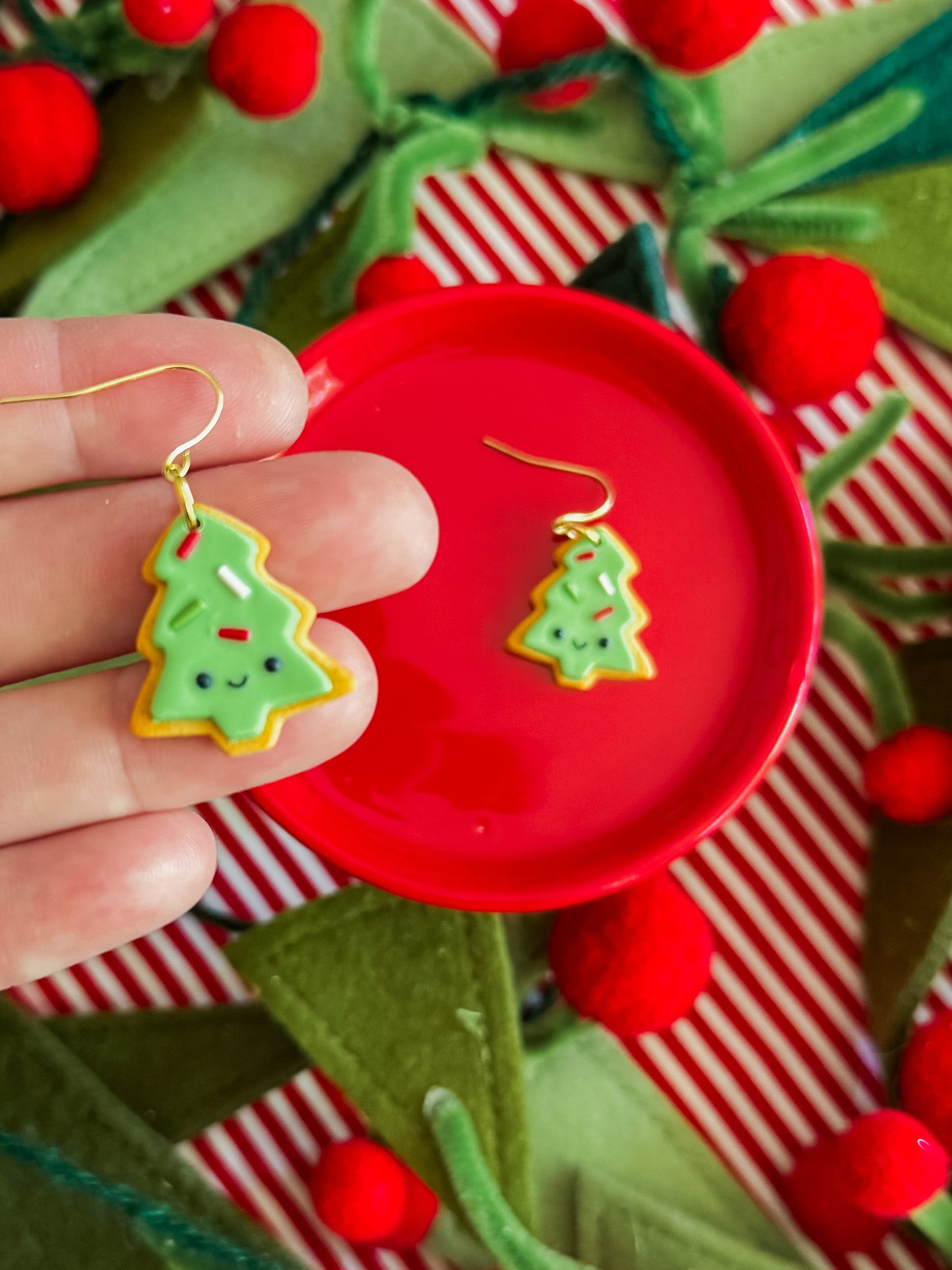 Sugar Cookie Tree Earrings | Clay Christmas Earrings
