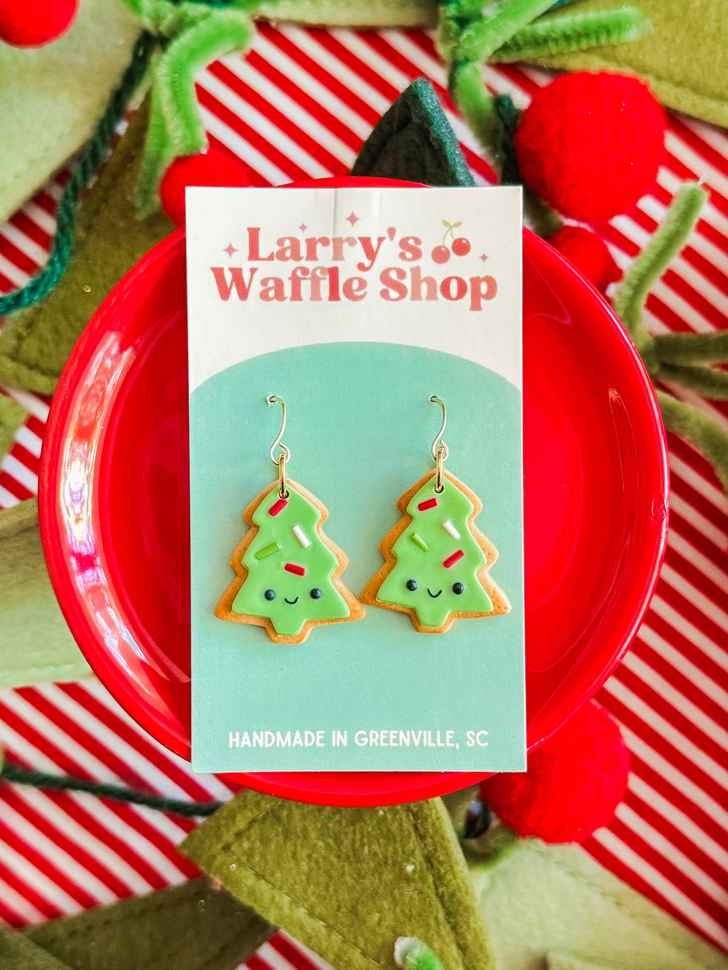 Sugar Cookie Tree Earrings | Clay Christmas Earrings