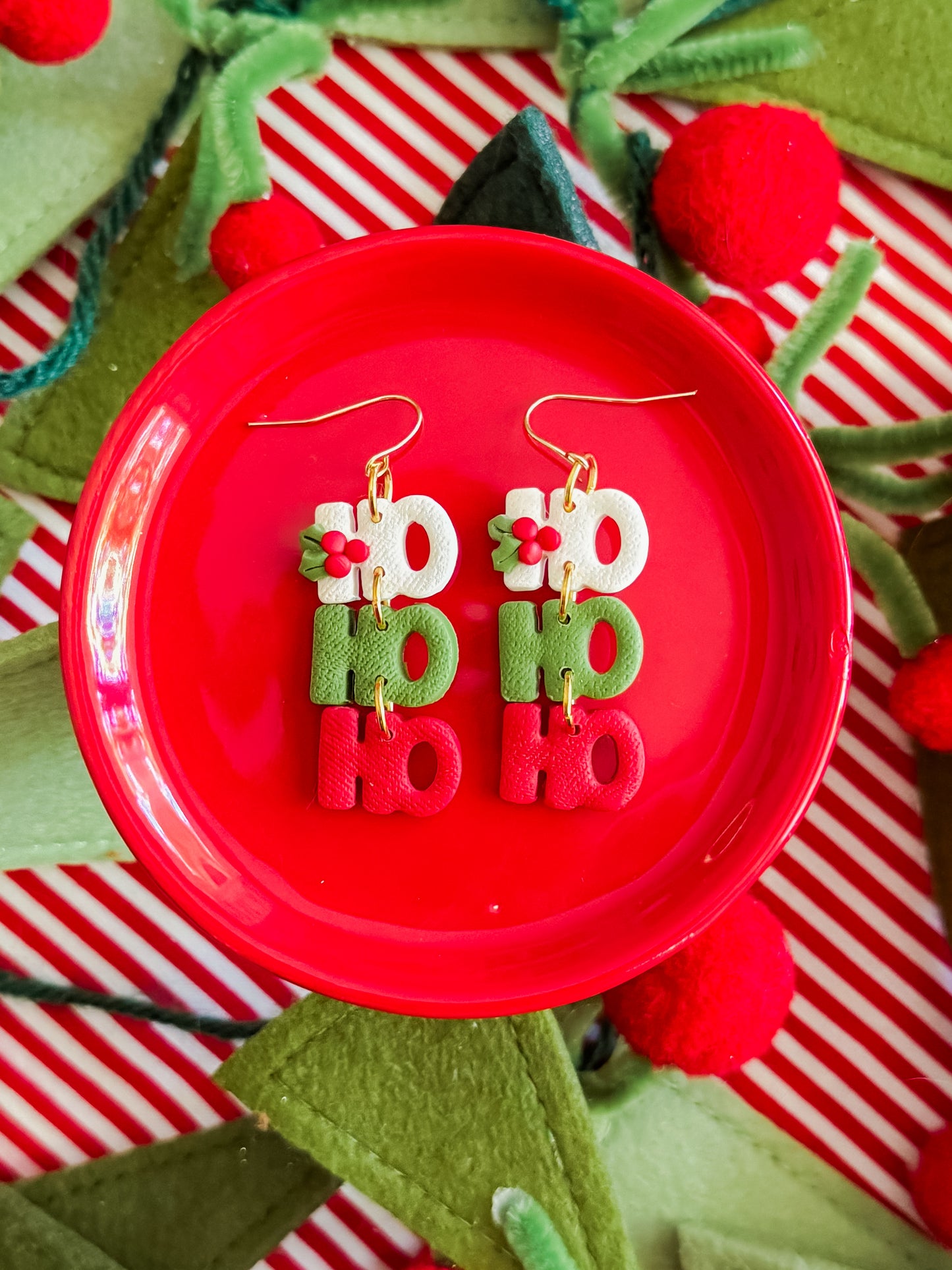 Ho Ho Ho Earrings | Clay Christmas Earrings