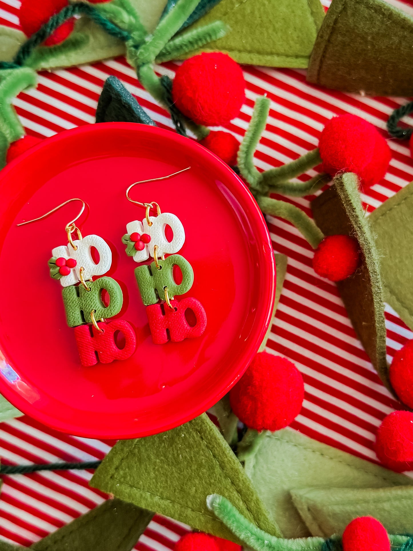 Ho Ho Ho Earrings | Clay Christmas Earrings