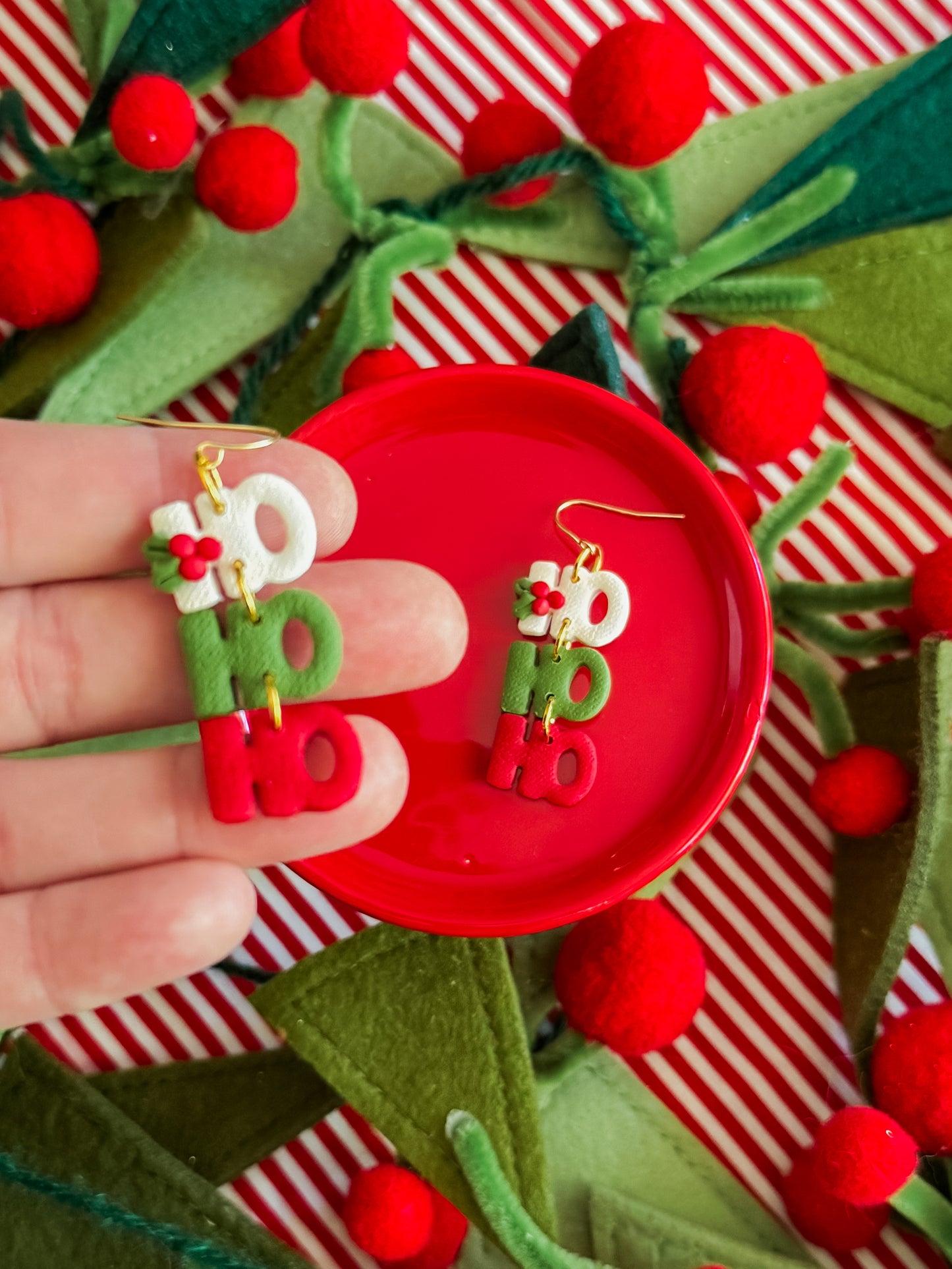 Ho Ho Ho Earrings | Clay Christmas Earrings