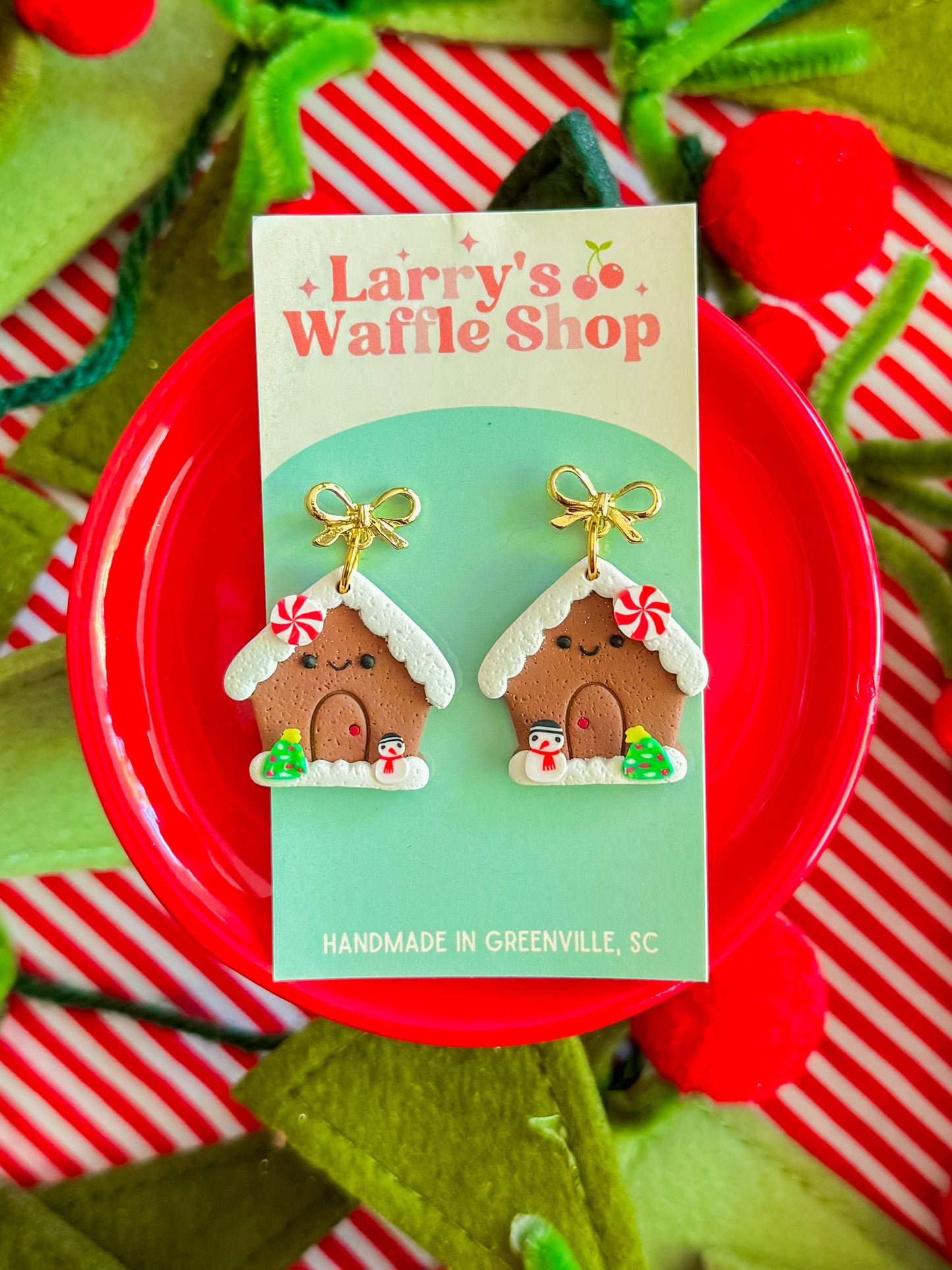 Gingerbread House Earrings | Clay Christmas Earrings