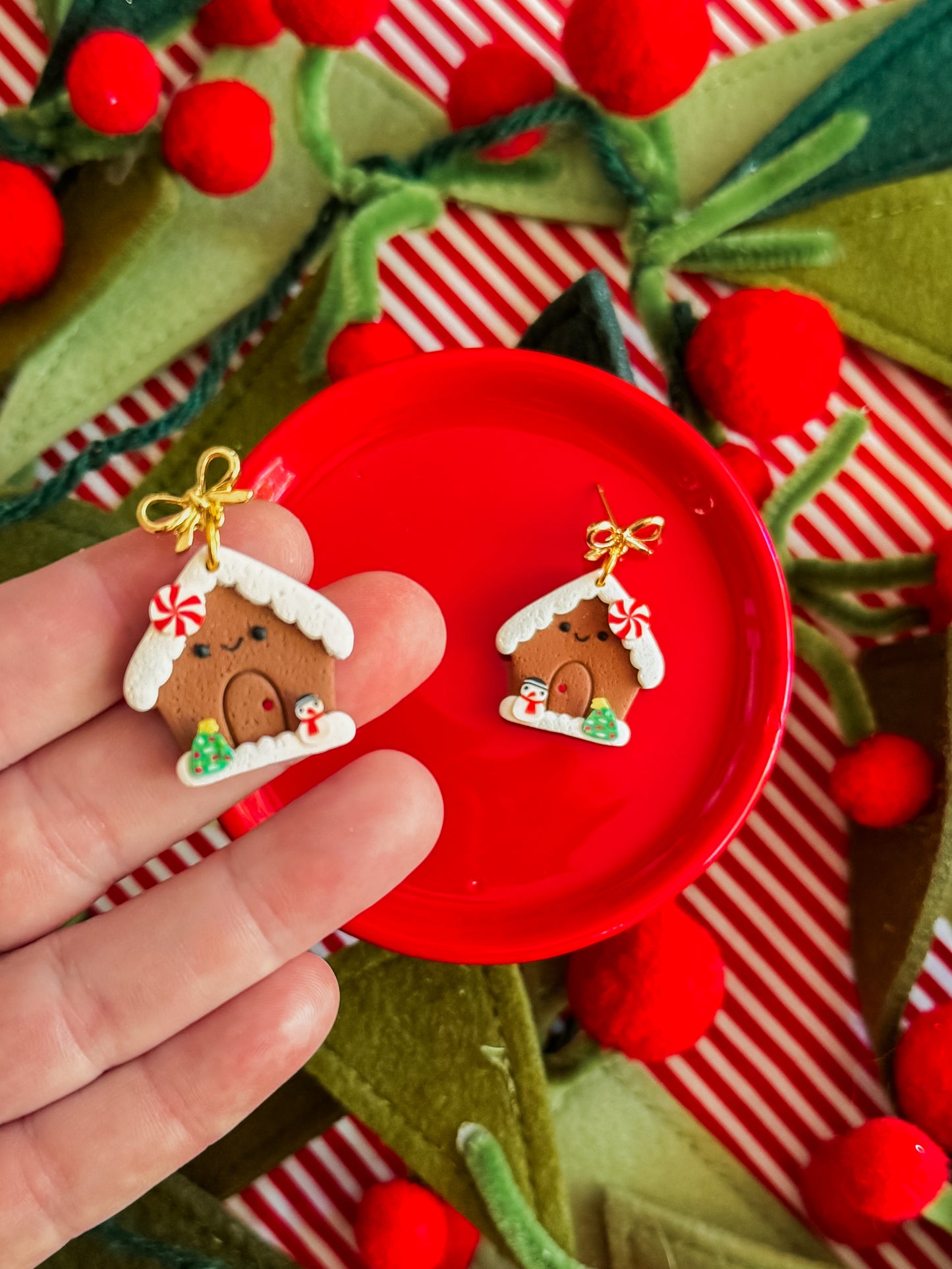 Gingerbread House Earrings | Clay Christmas Earrings