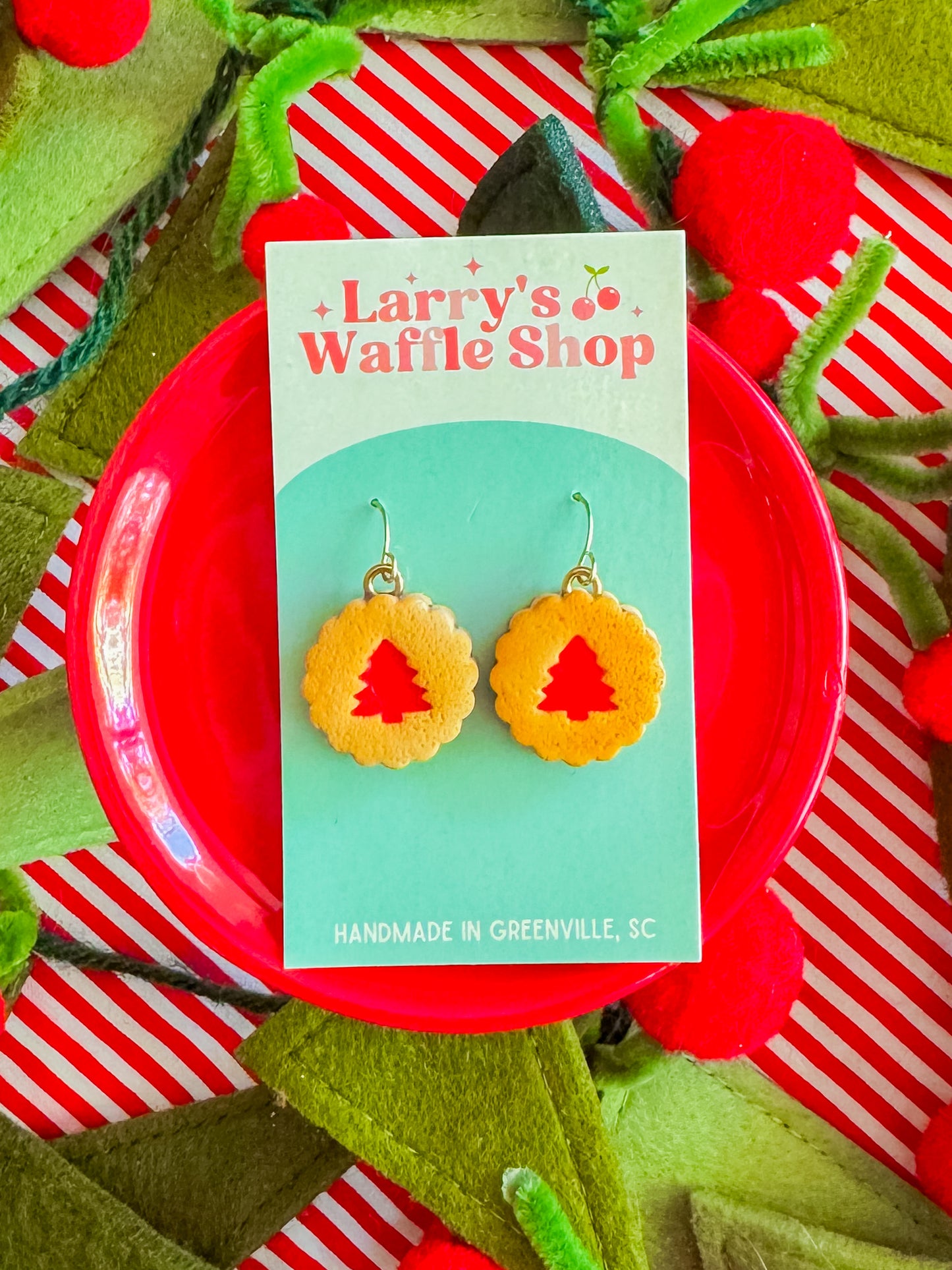 Red Tree Cookie Earrings | Clay Christmas Earrings