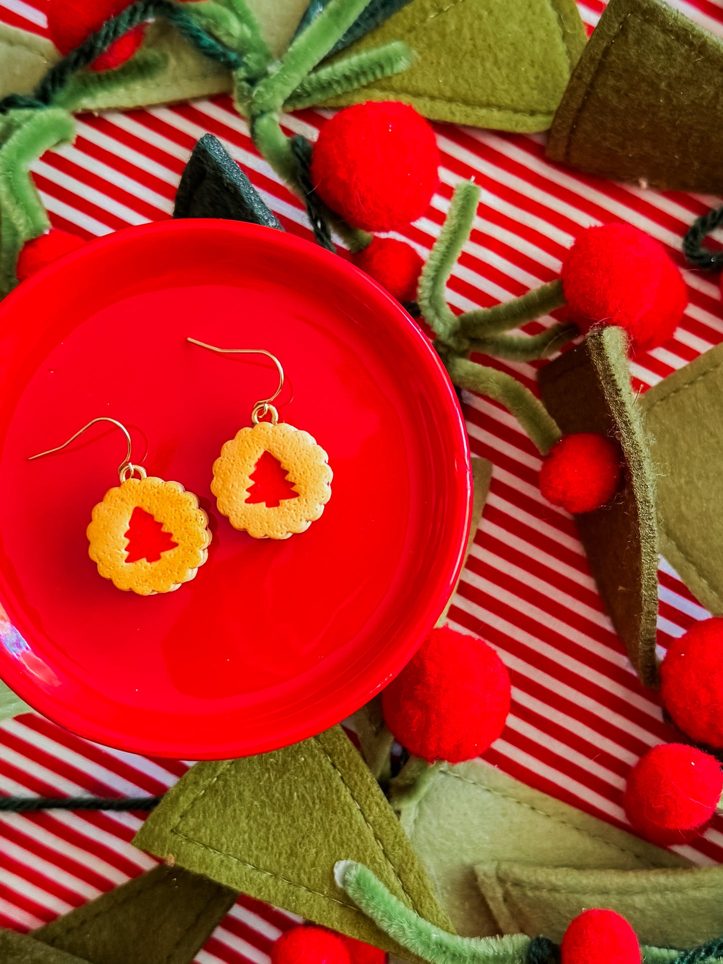 Red Tree Cookie Earrings | Clay Christmas Earrings