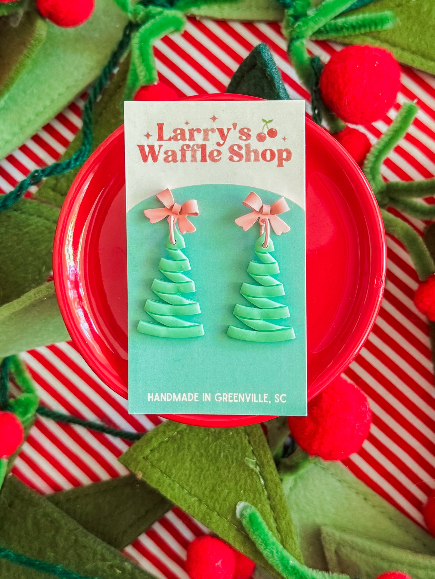 Pink Bow Tree | Clay Earrings