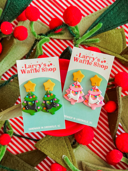 Christmas Tree Cat | Clay Earrings