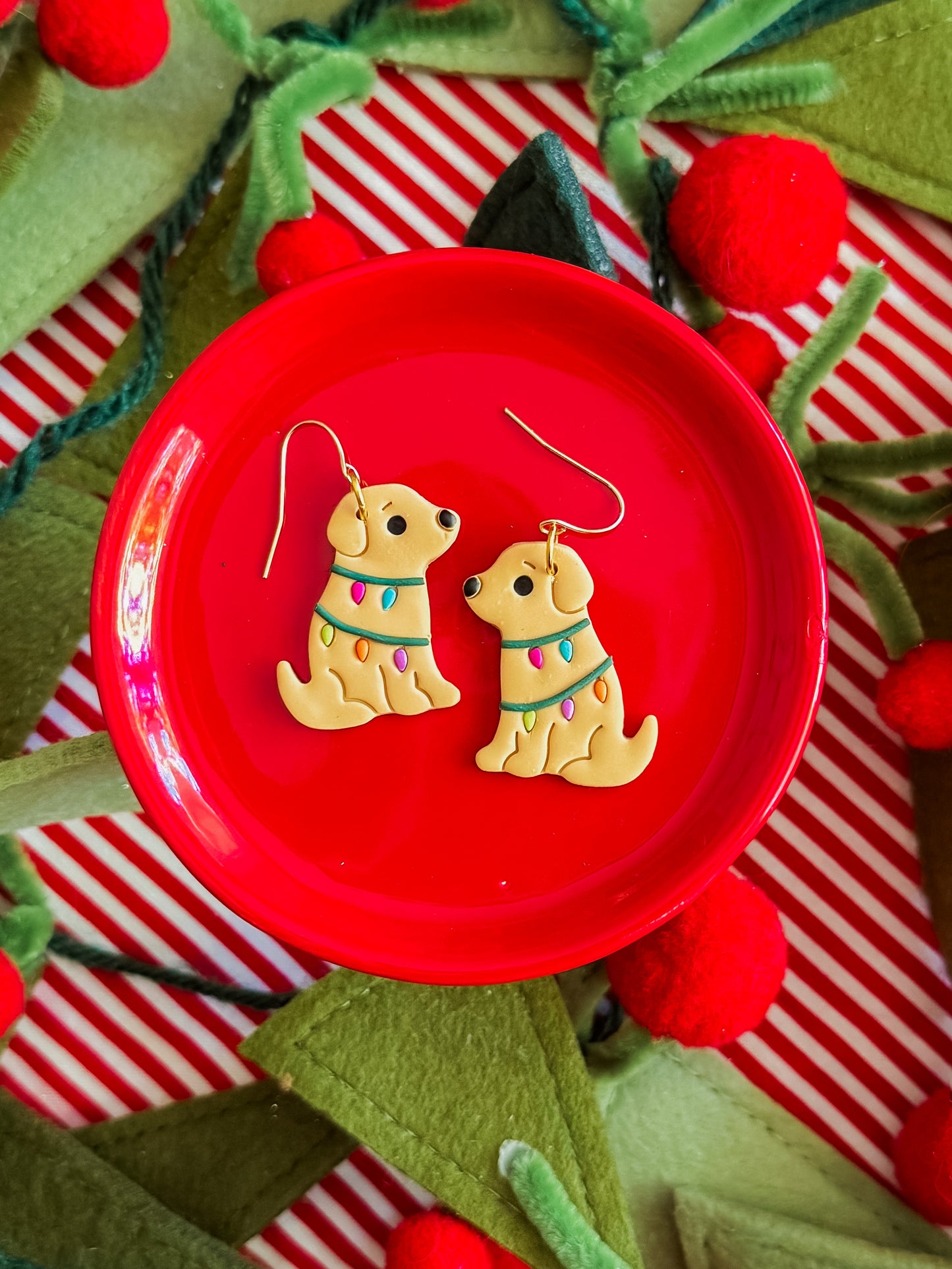 Christmas Light Pup | Clay Earrings