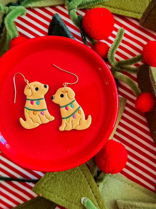 Christmas Light Pup | Clay Earrings