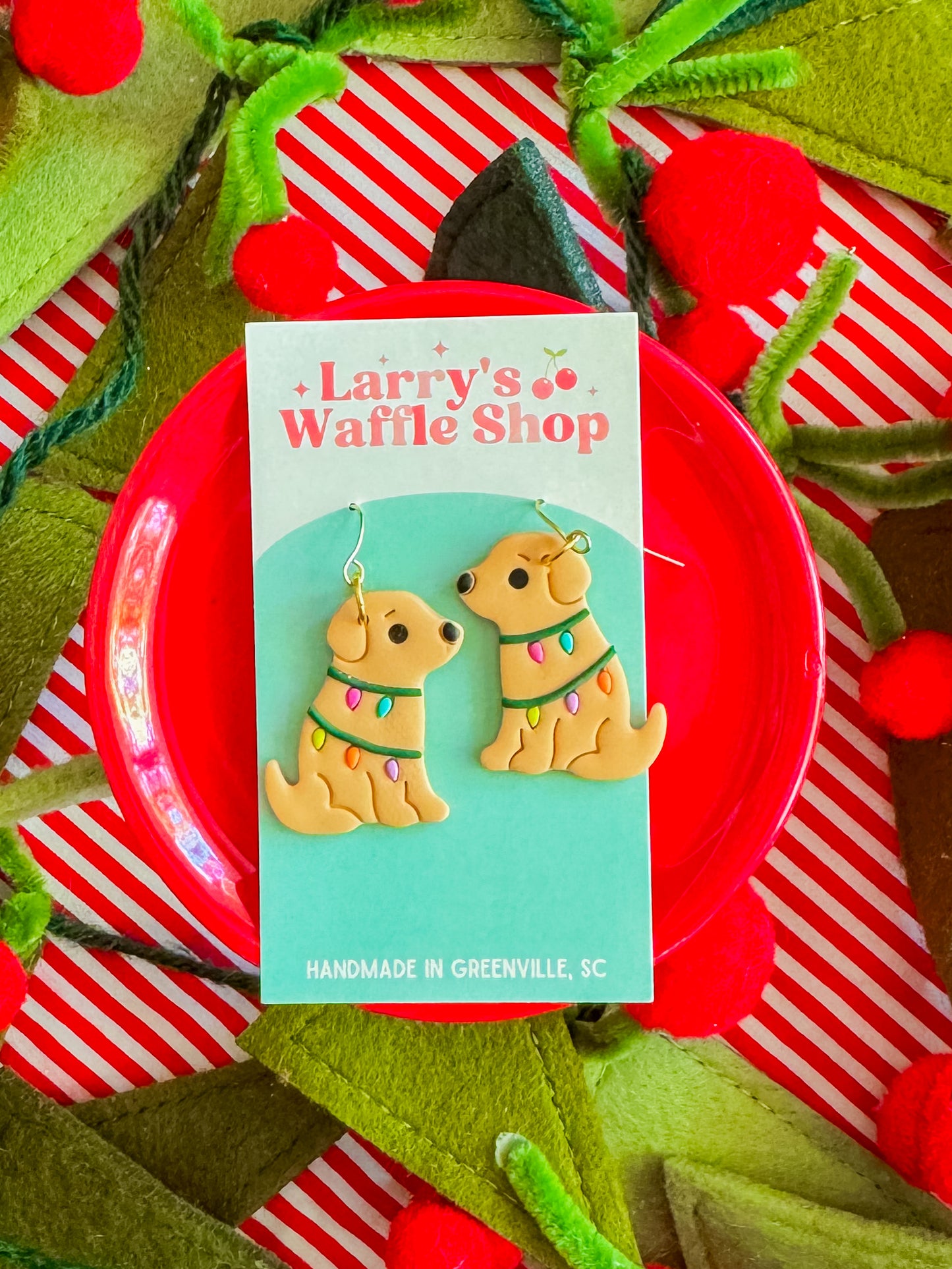 Christmas Light Pup | Clay Earrings