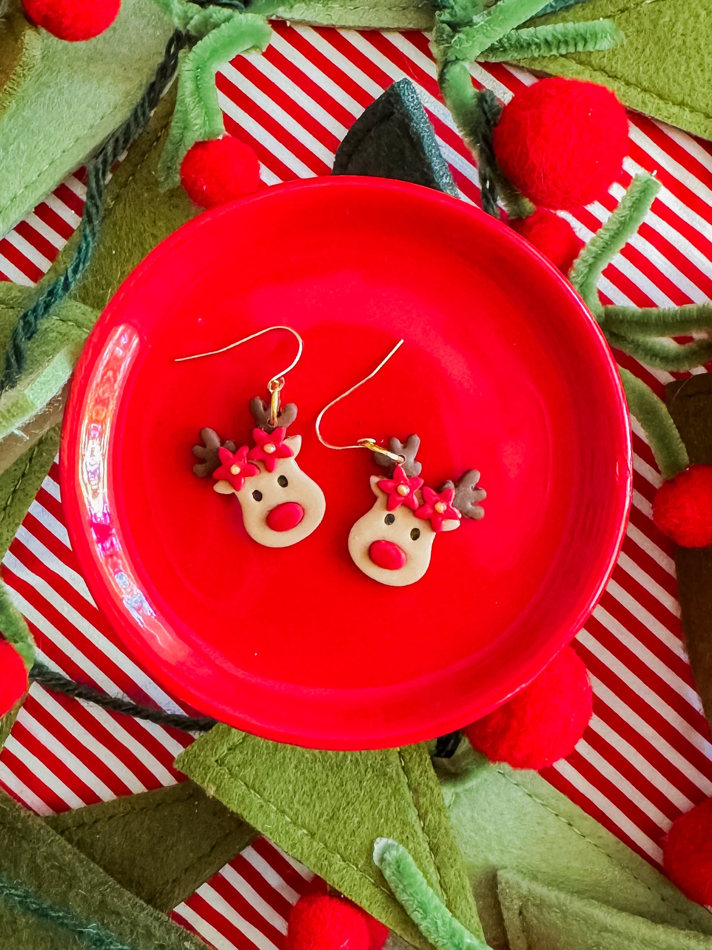 Reindeer Earrings | Clay Christmas Earrings