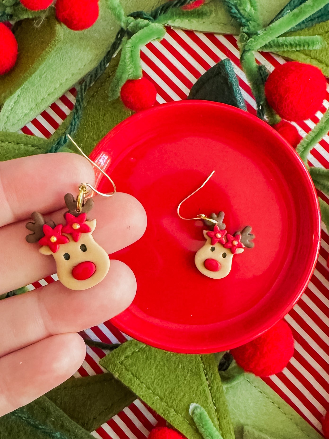 Reindeer Earrings | Clay Christmas Earrings