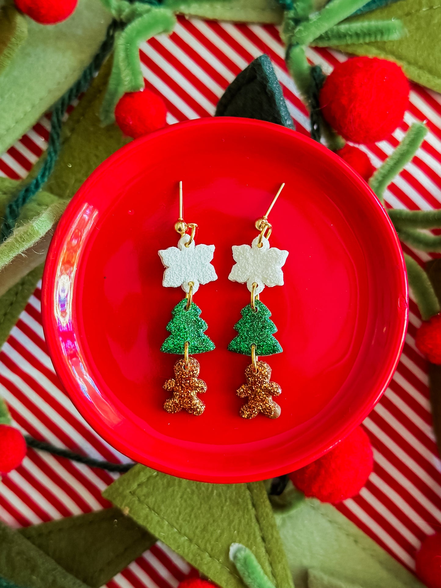 Glitter Trio | Clay Christmas Earrings