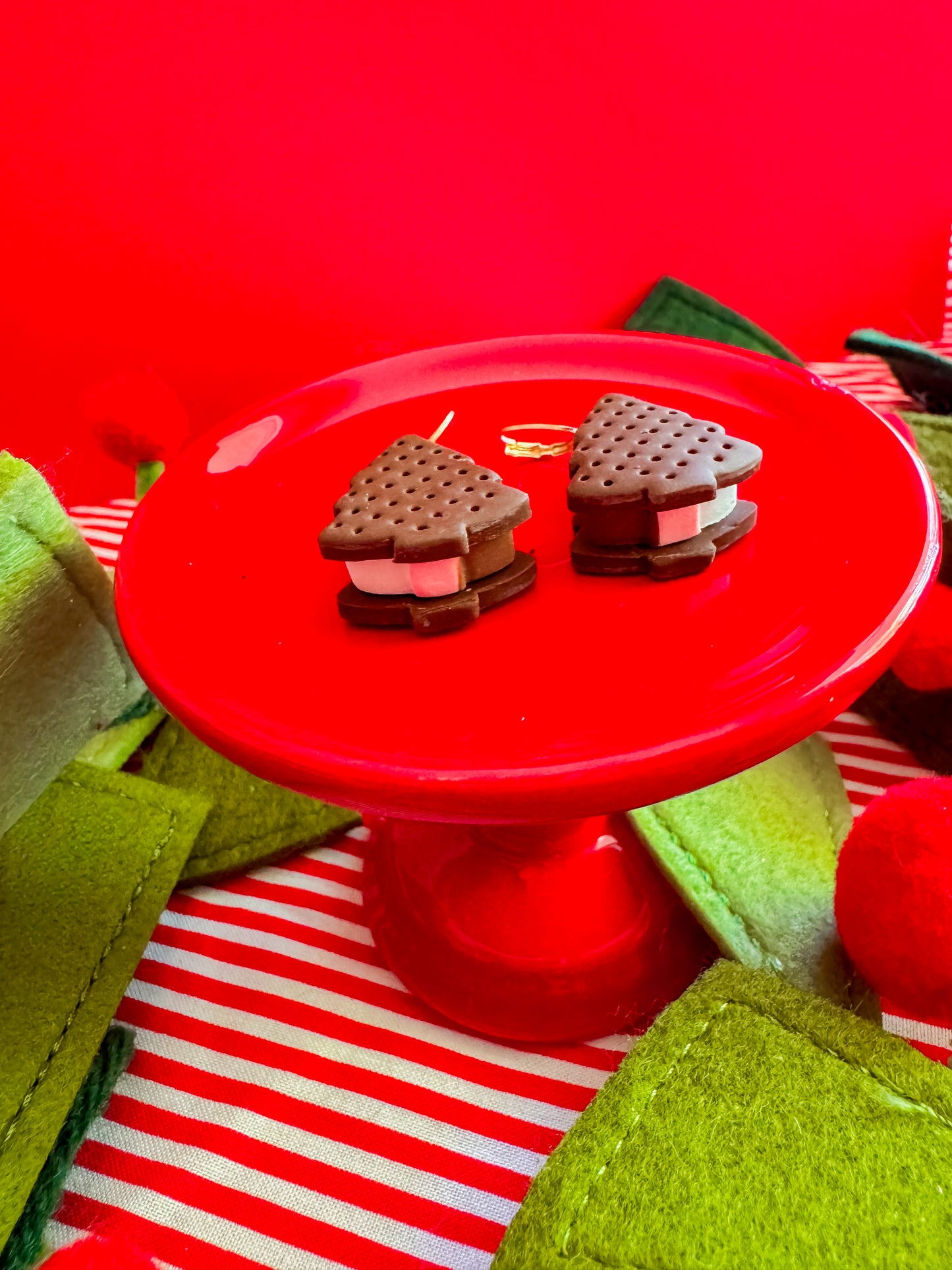 Neapolitan Ice Cream Sandwich Christmas Tree | Clay Earrings
