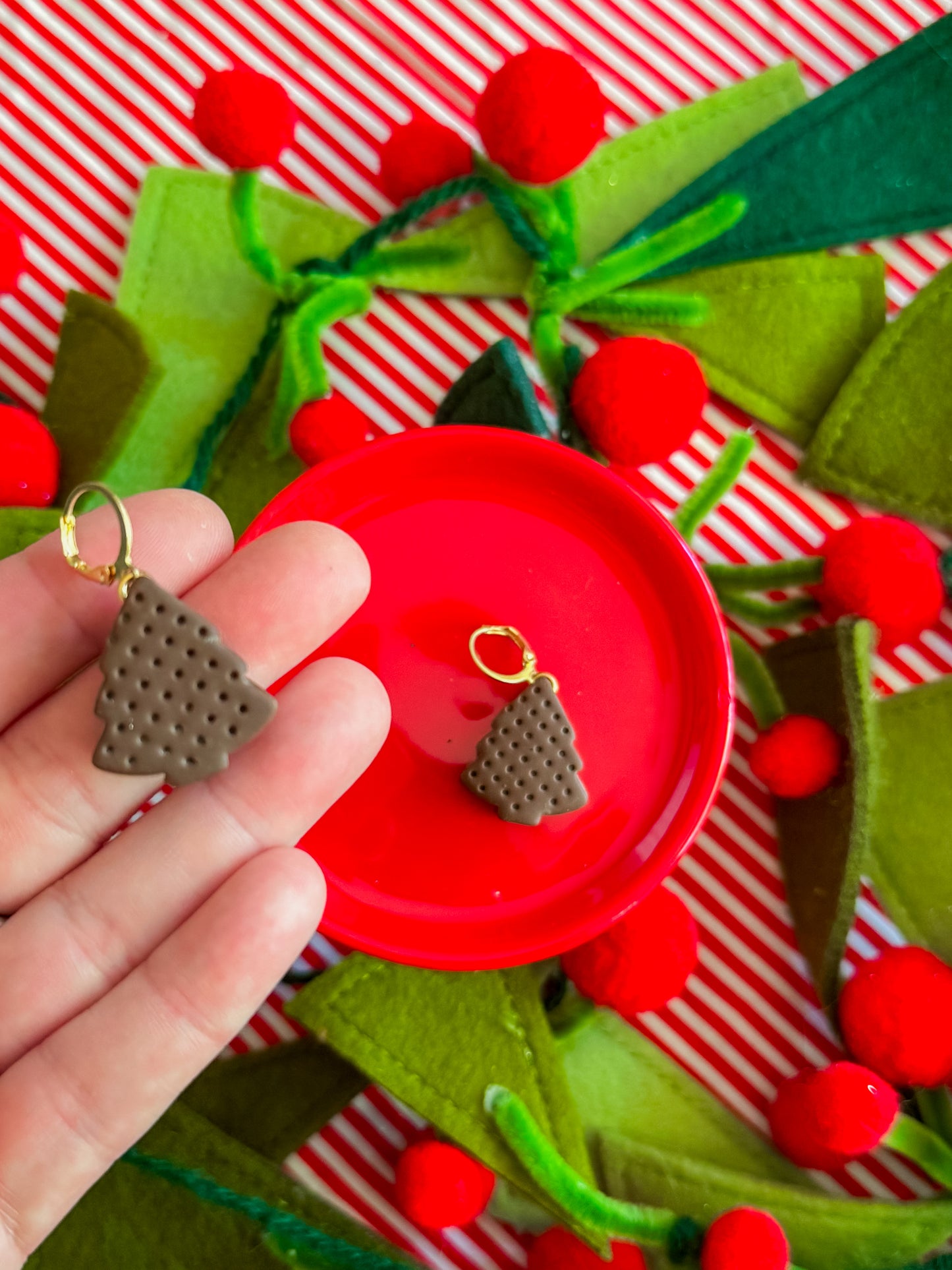 Neapolitan Ice Cream Sandwich Christmas Tree | Clay Earrings