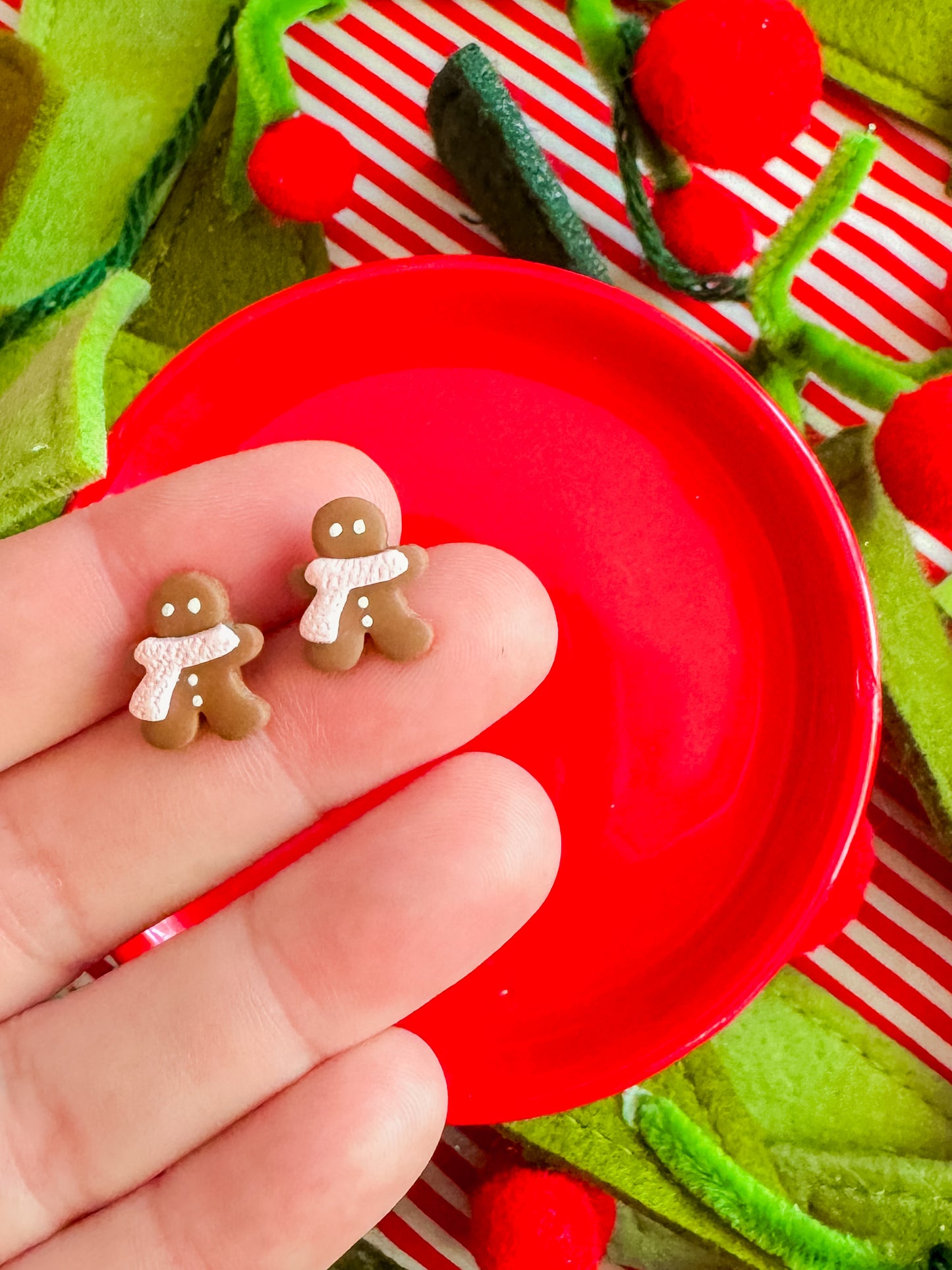 Gingerbread Studs | Clay Christmas Earrings