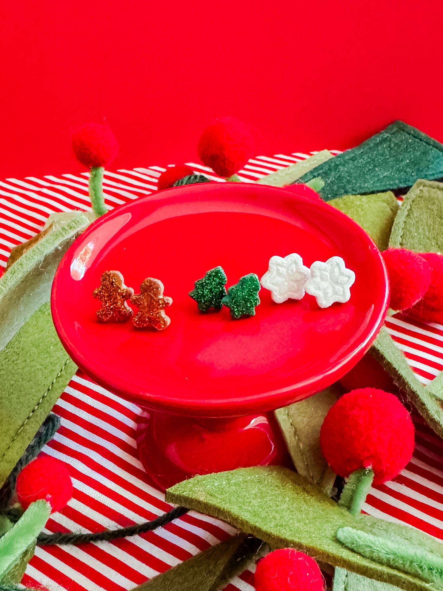 Glitter Christmas Studs | Clay Earrings