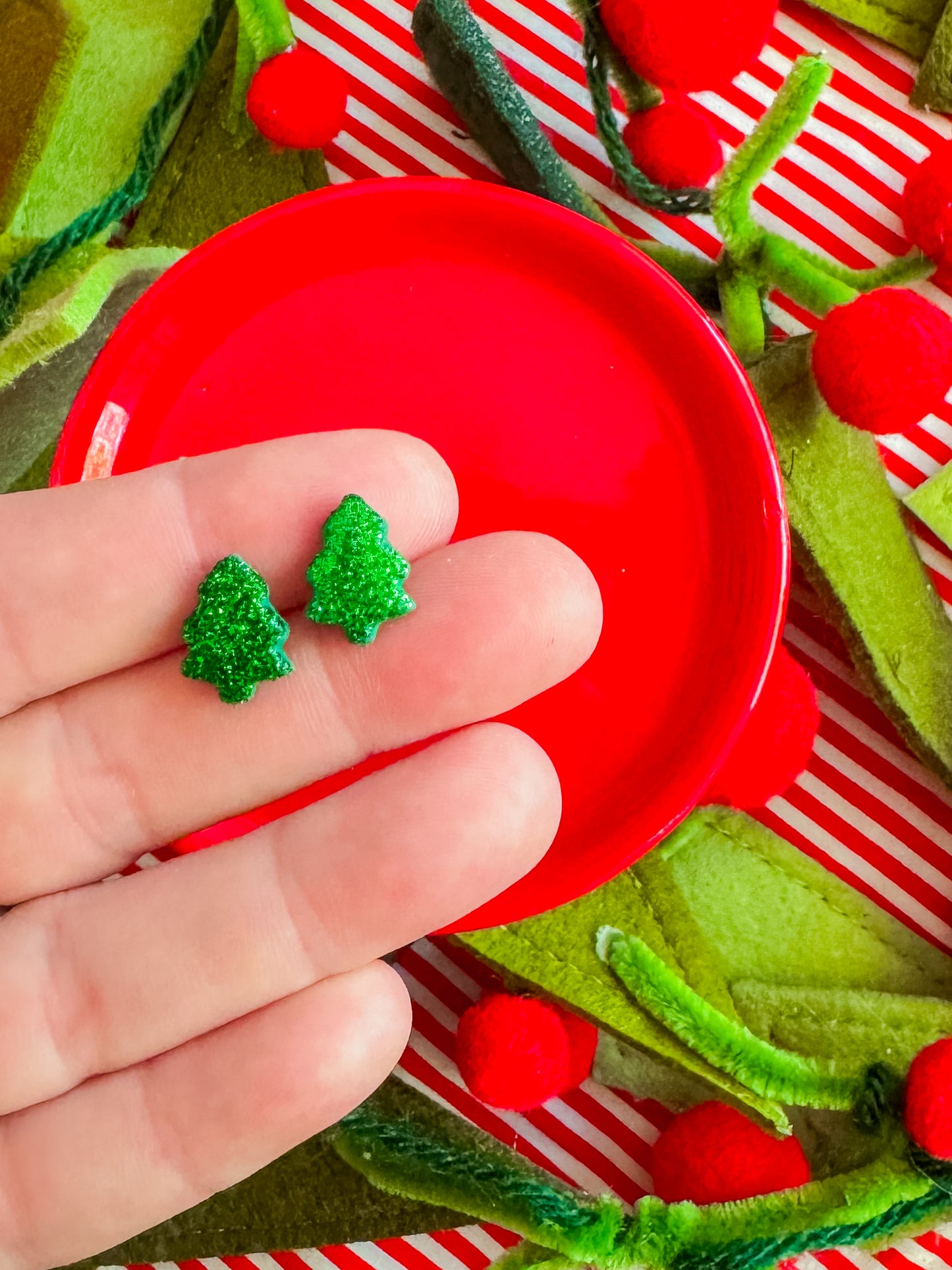 Glitter Christmas Studs | Clay Earrings