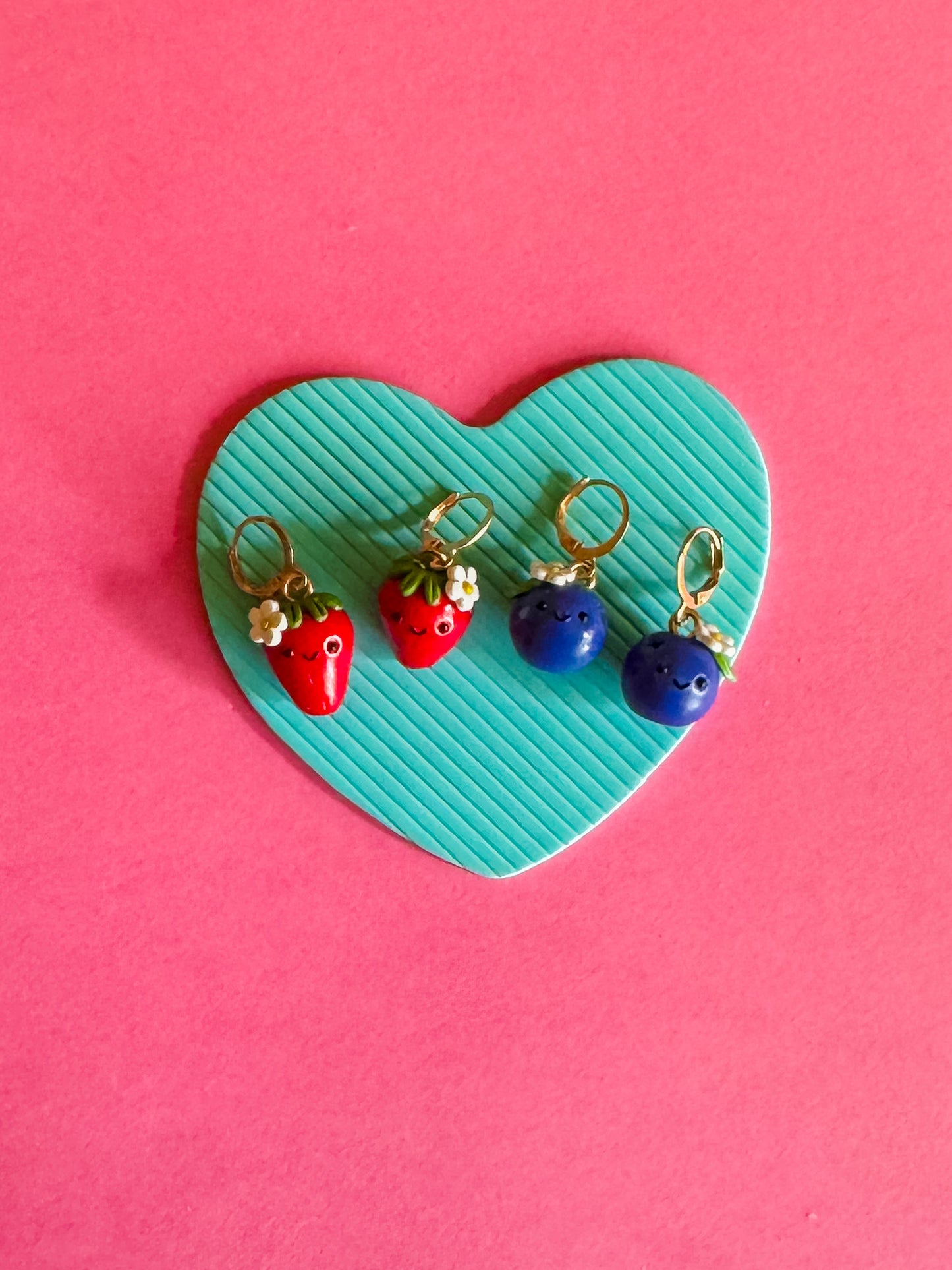 Strawberry + Blueberry Garden | Polymer Clay Earrings
