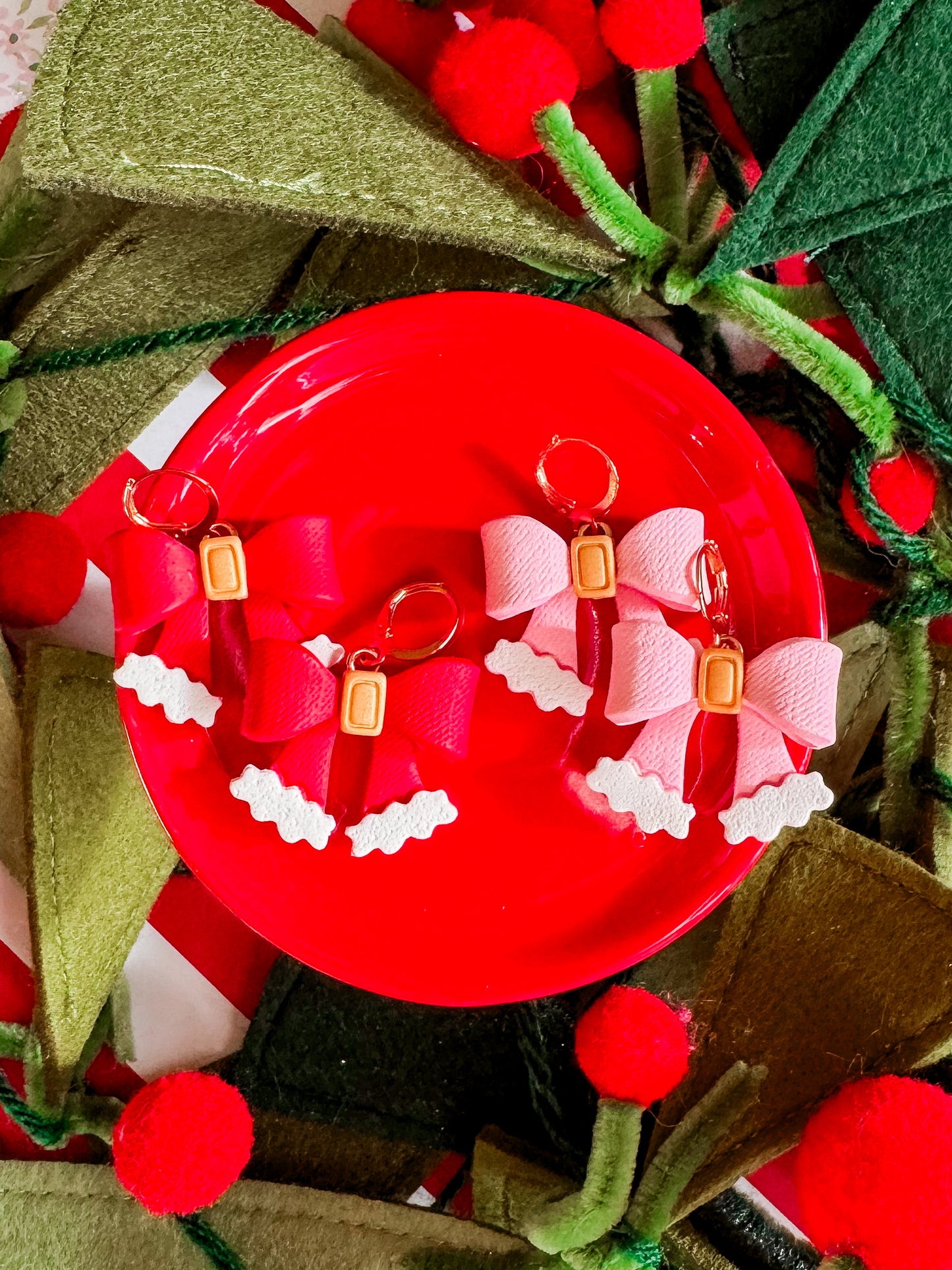 Santa Bow Earrings | Clay Christmas Earrings