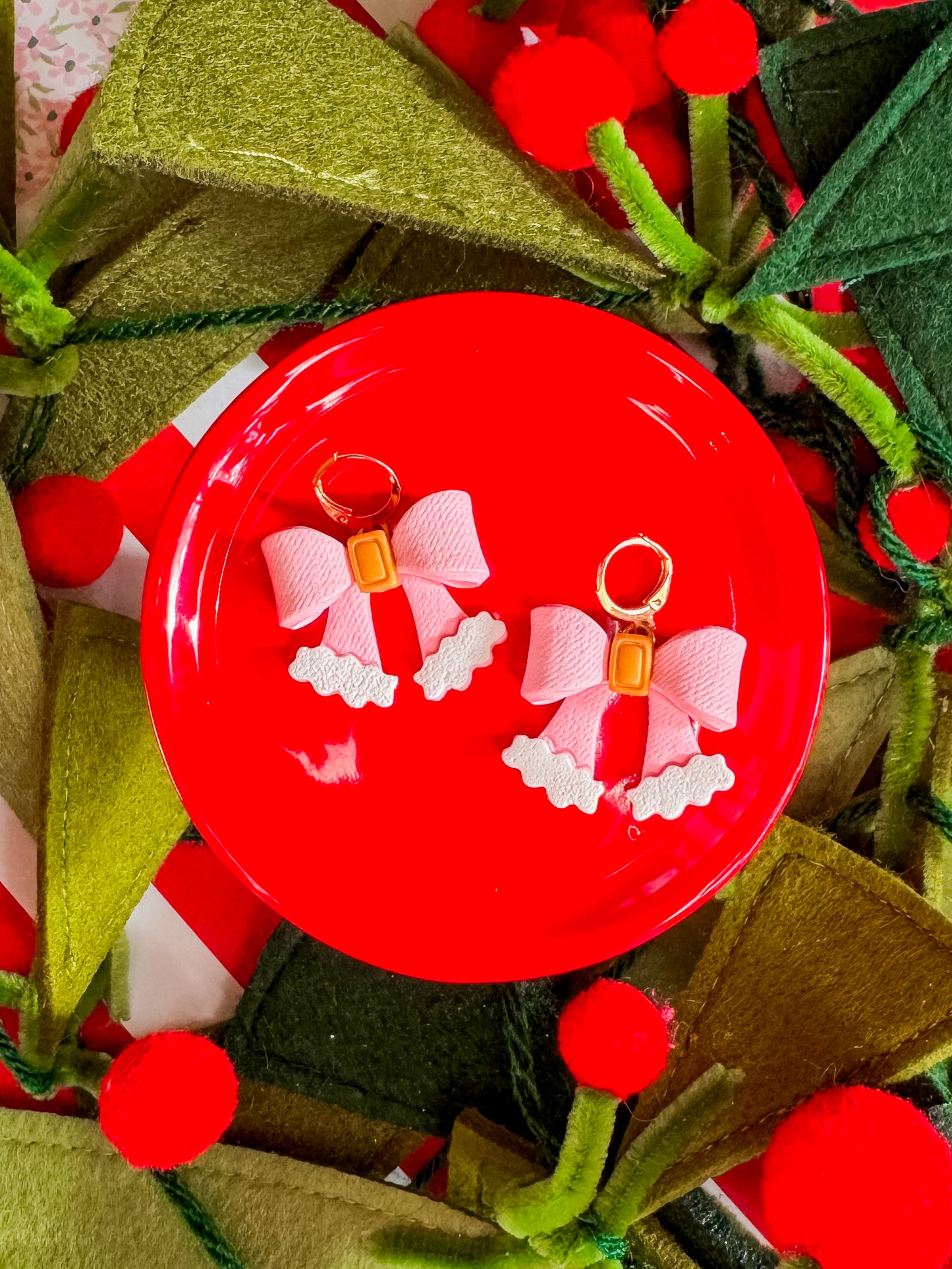 Santa Bow Earrings | Clay Christmas Earrings