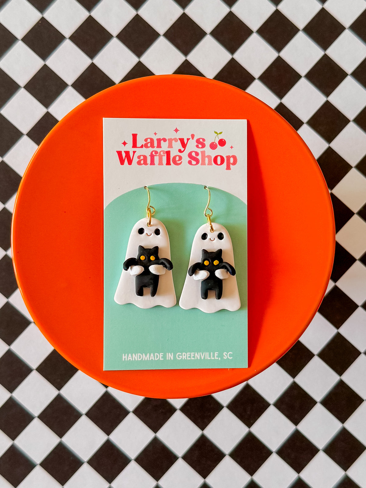 Ghost Kitty Cat | Clay Halloween Earrings