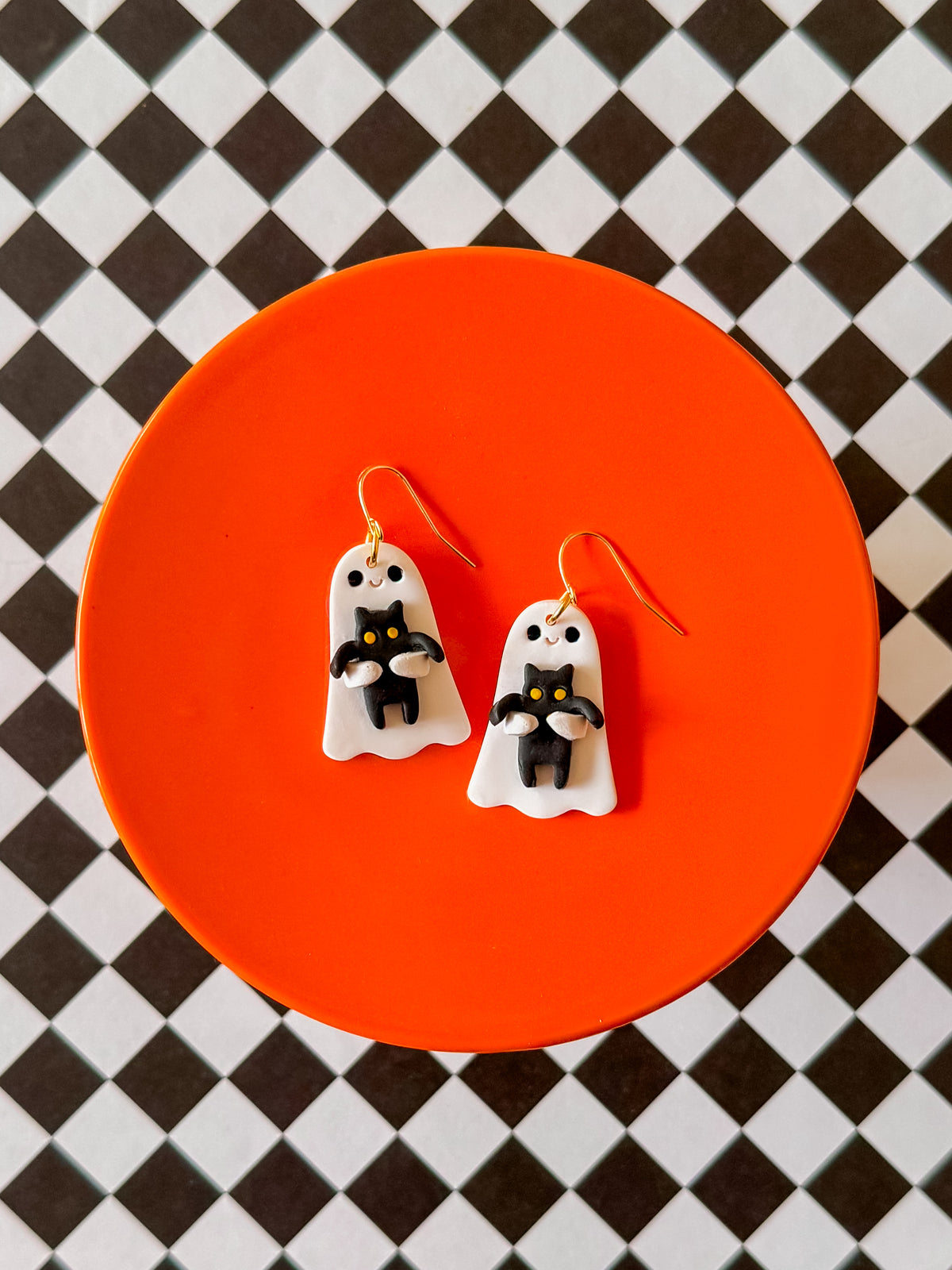 Ghost Kitty Cat | Clay Halloween Earrings