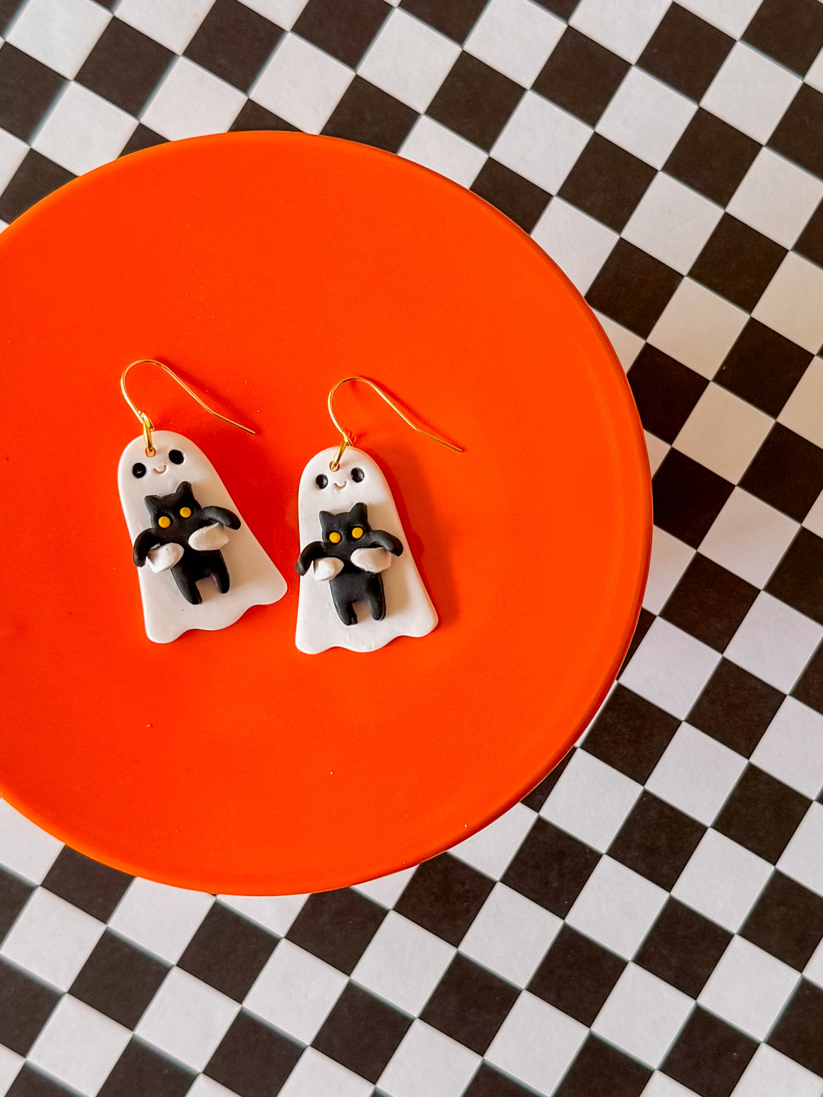 Ghost Kitty Cat | Clay Halloween Earrings