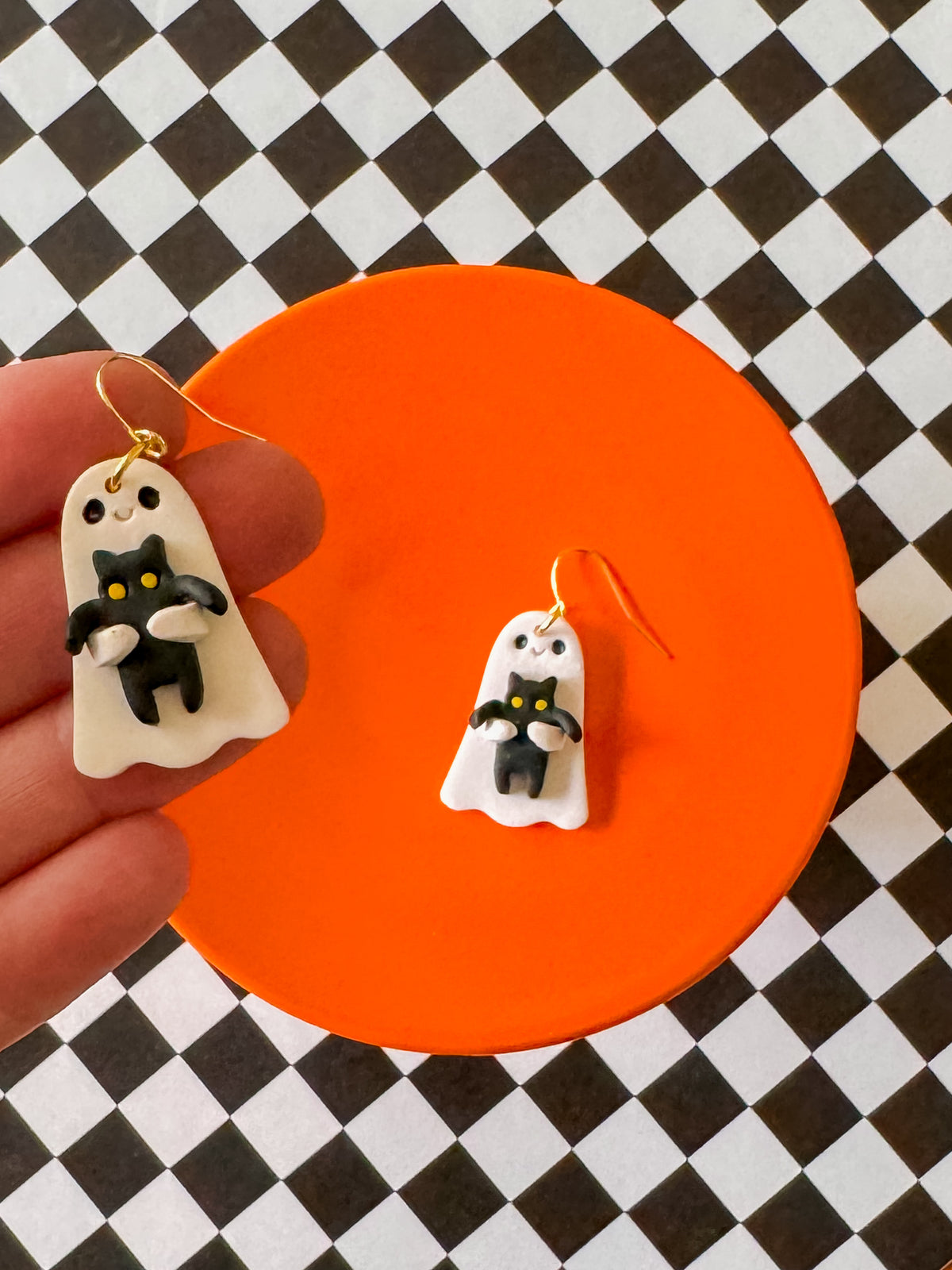 Ghost Kitty Cat | Clay Halloween Earrings