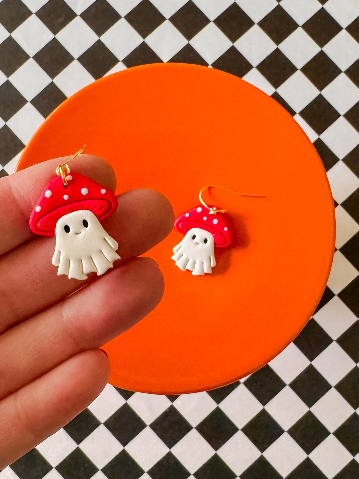 Ghost Mushroom | Clay Halloween Earrings