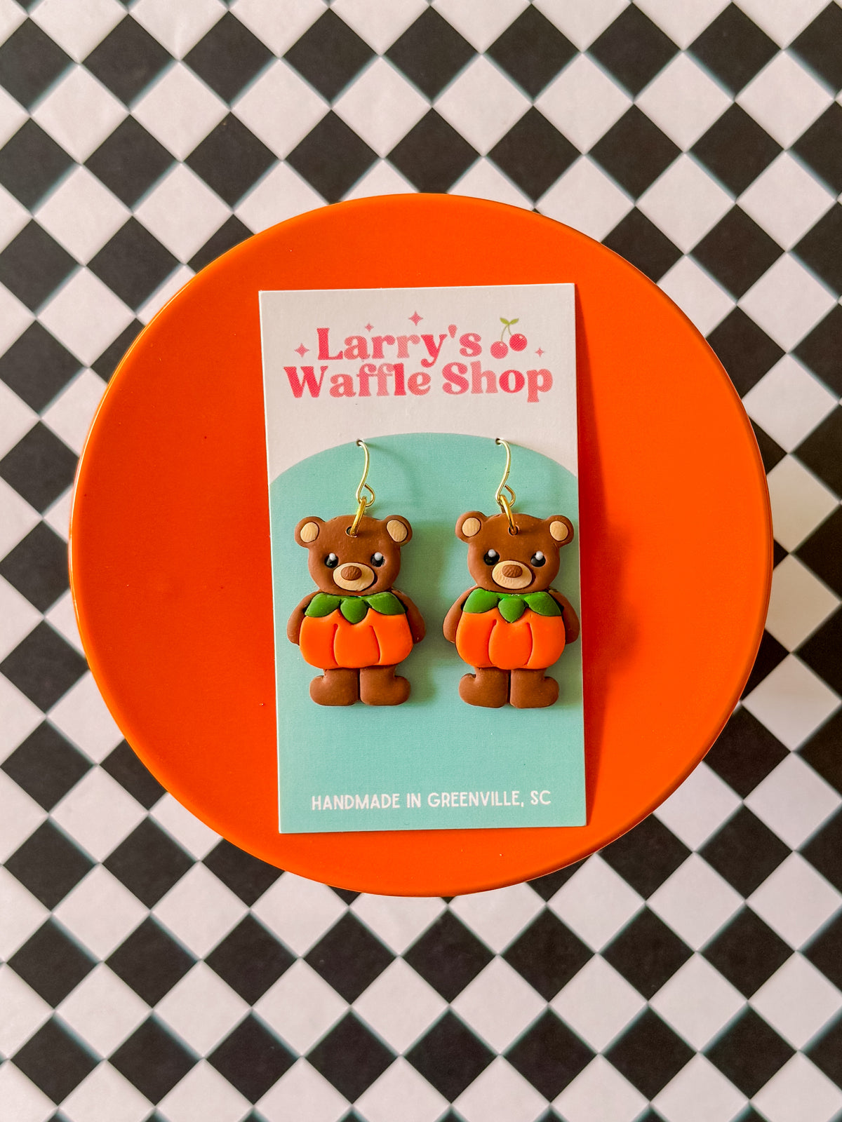 Bear Pumpkin Earrings | Clay Halloween Earrings