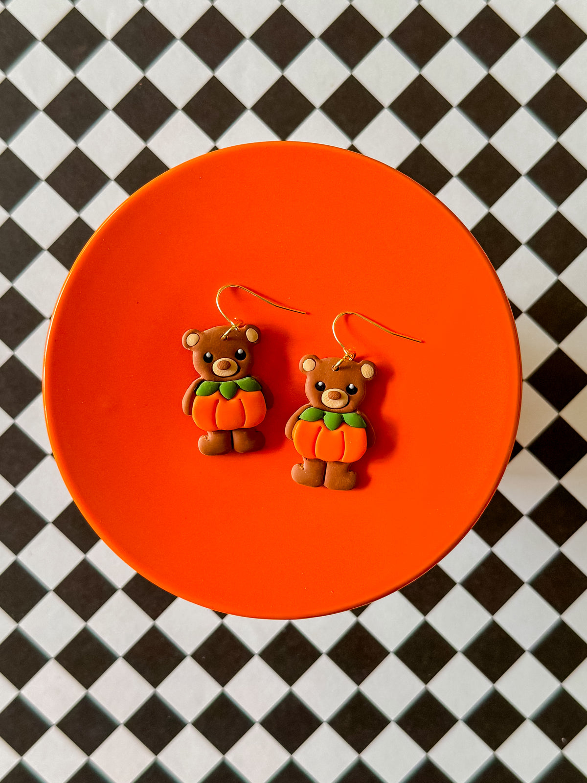 Bear Pumpkin Earrings | Clay Halloween Earrings