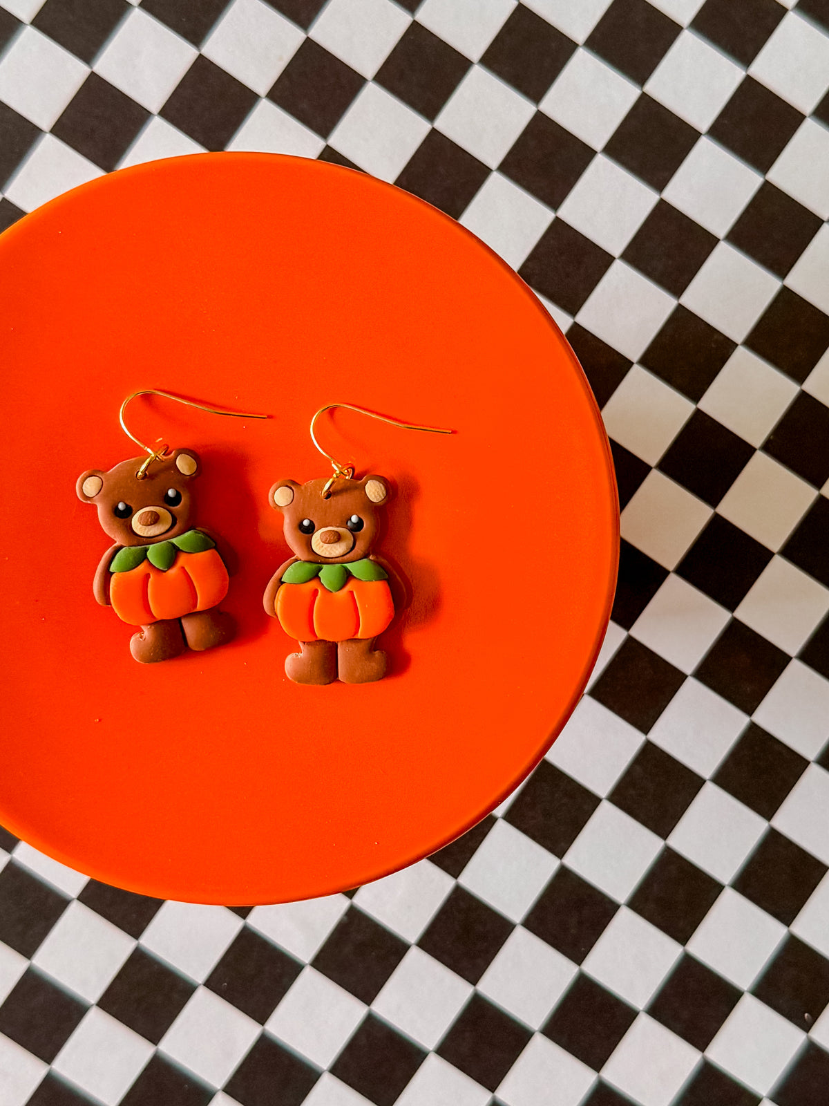 Bear Pumpkin Earrings | Clay Halloween Earrings