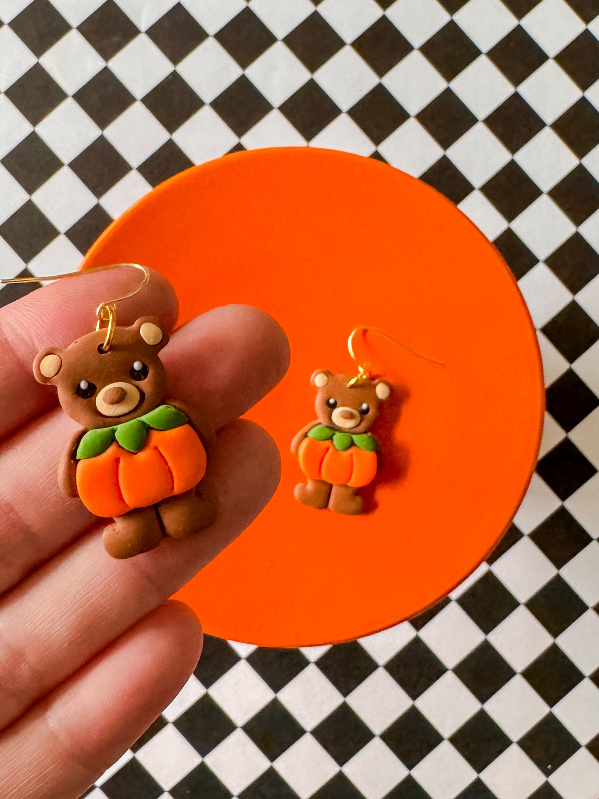 Bear Pumpkin Earrings | Clay Halloween Earrings