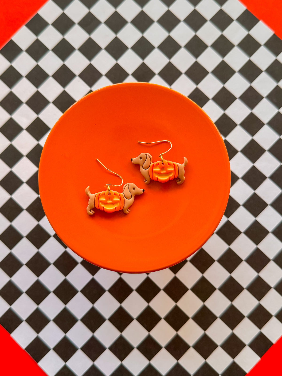 Wiener Dog Pumpkin Earrings | Clay Halloween Earrings