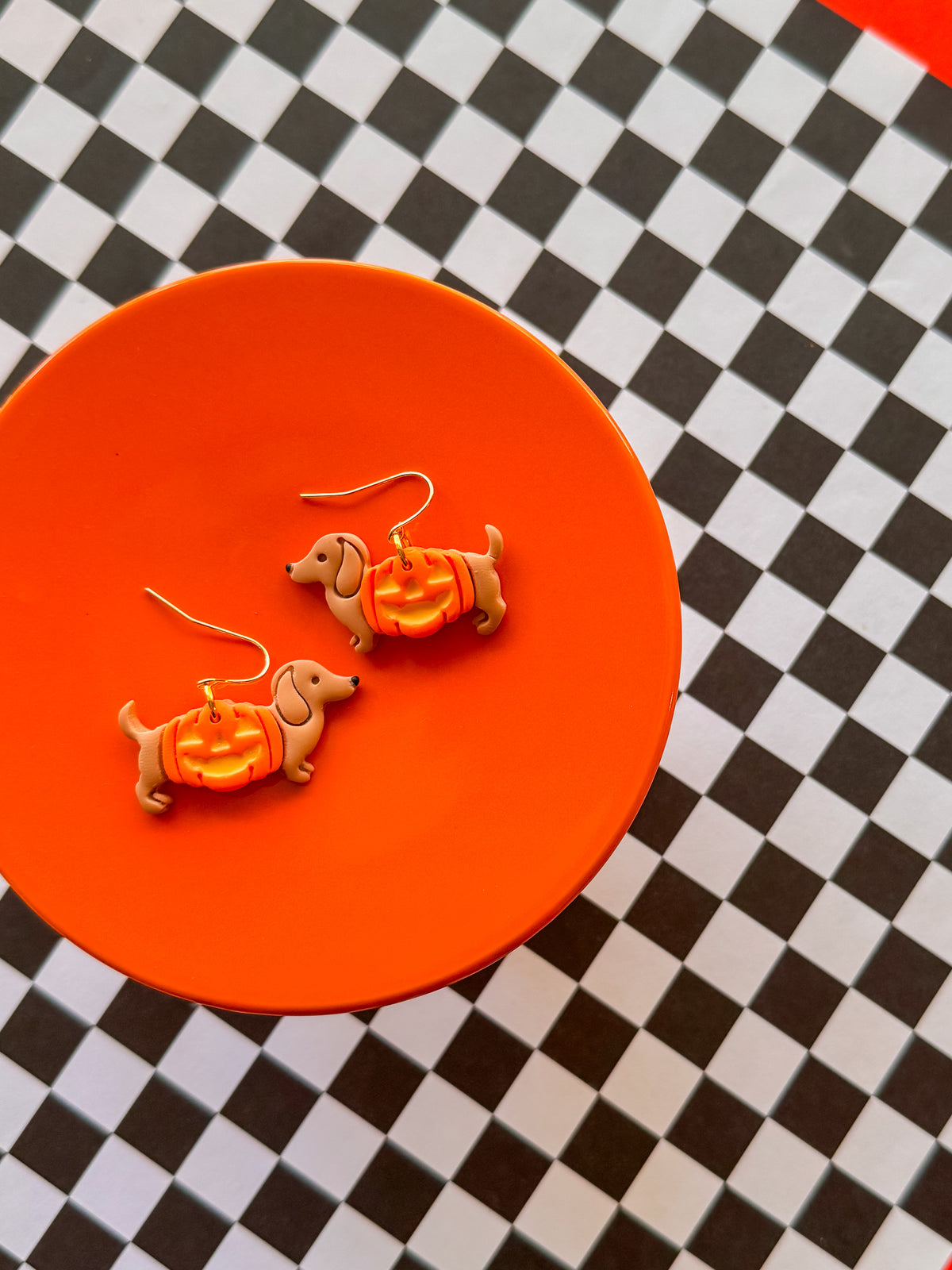 Wiener Dog Pumpkin Earrings | Clay Halloween Earrings