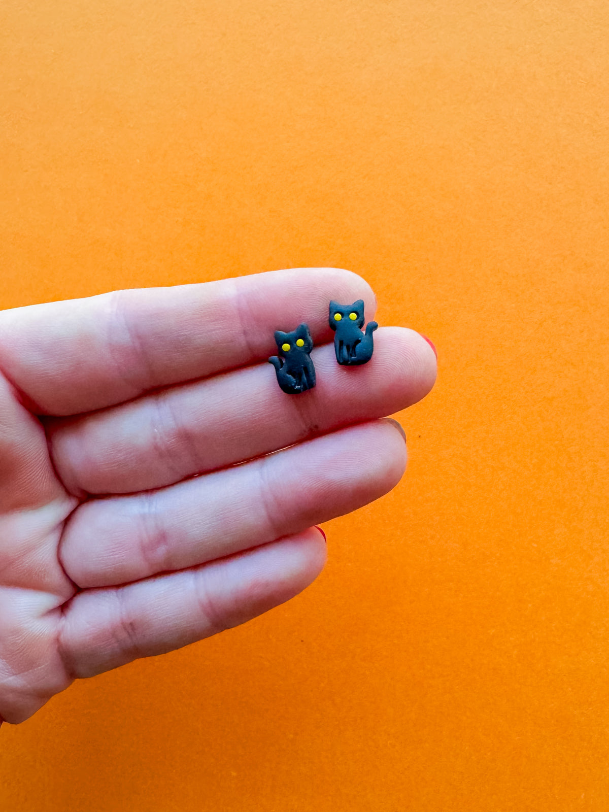 Black Cat Studs | Clay Halloween Earrings