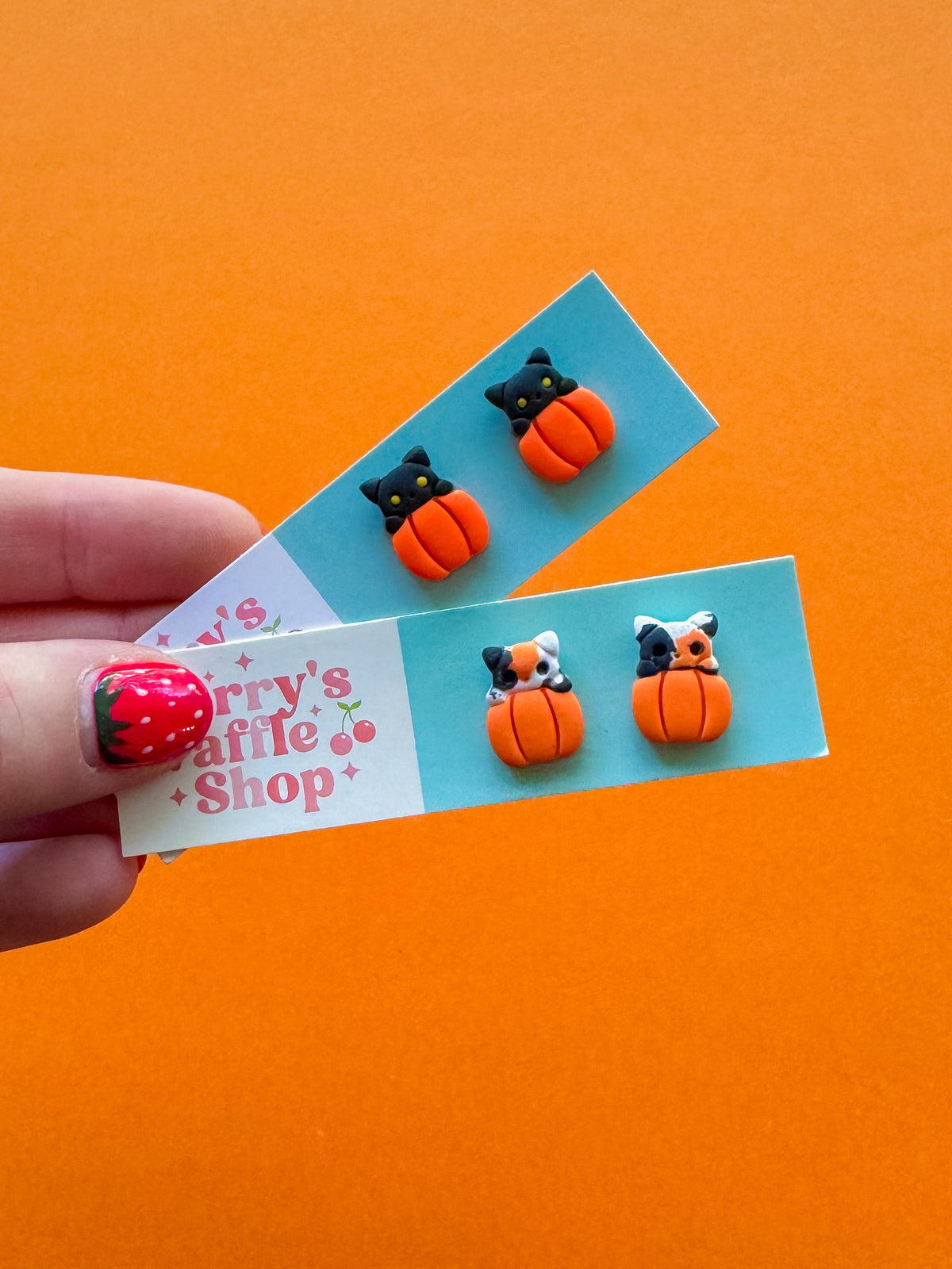 Cat Pumpkin Stud Earrings | Clay Halloween Earrings