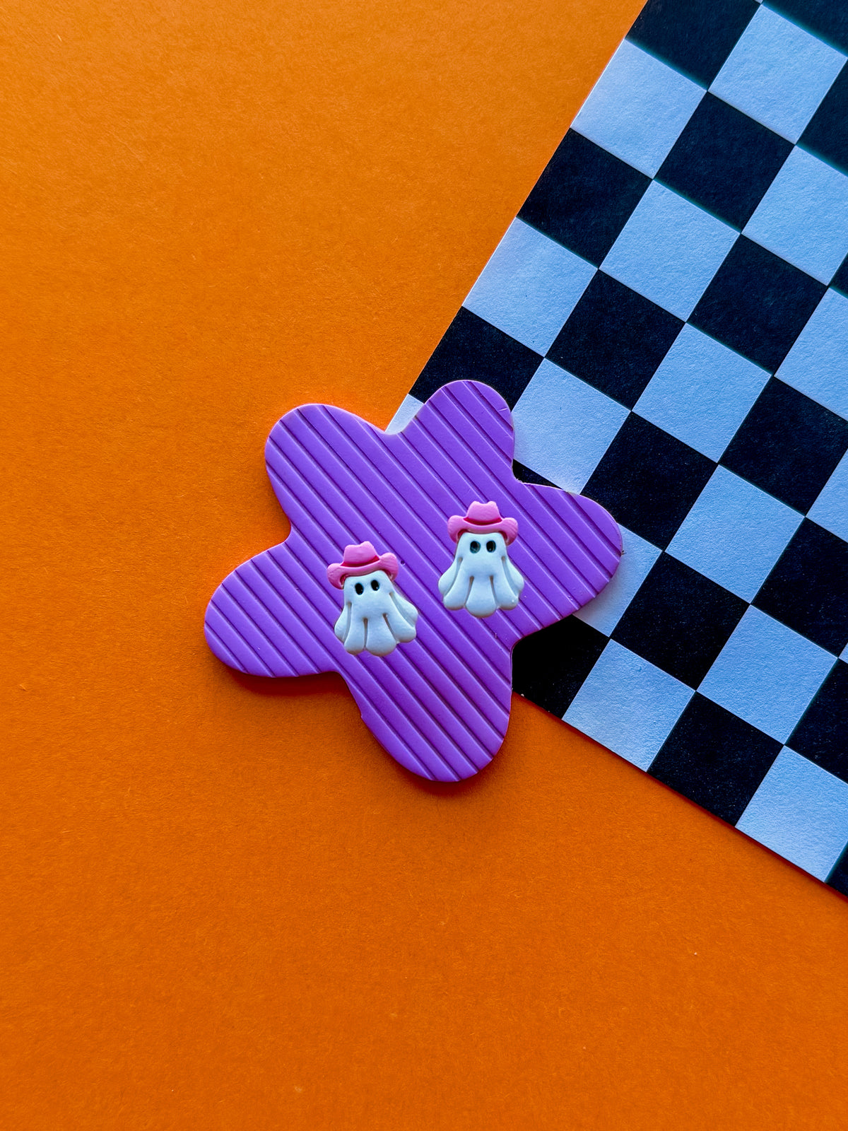 Cowboy Ghost Stud Earrings | Clay Halloween Earrings