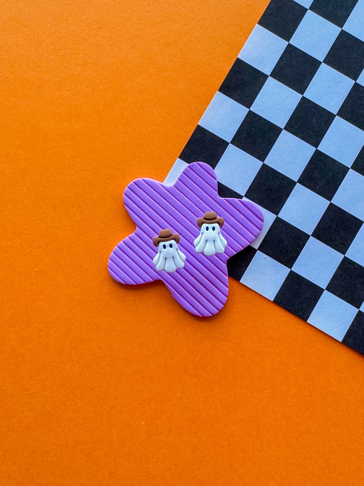 Cowboy Ghost Stud Earrings | Clay Halloween Earrings